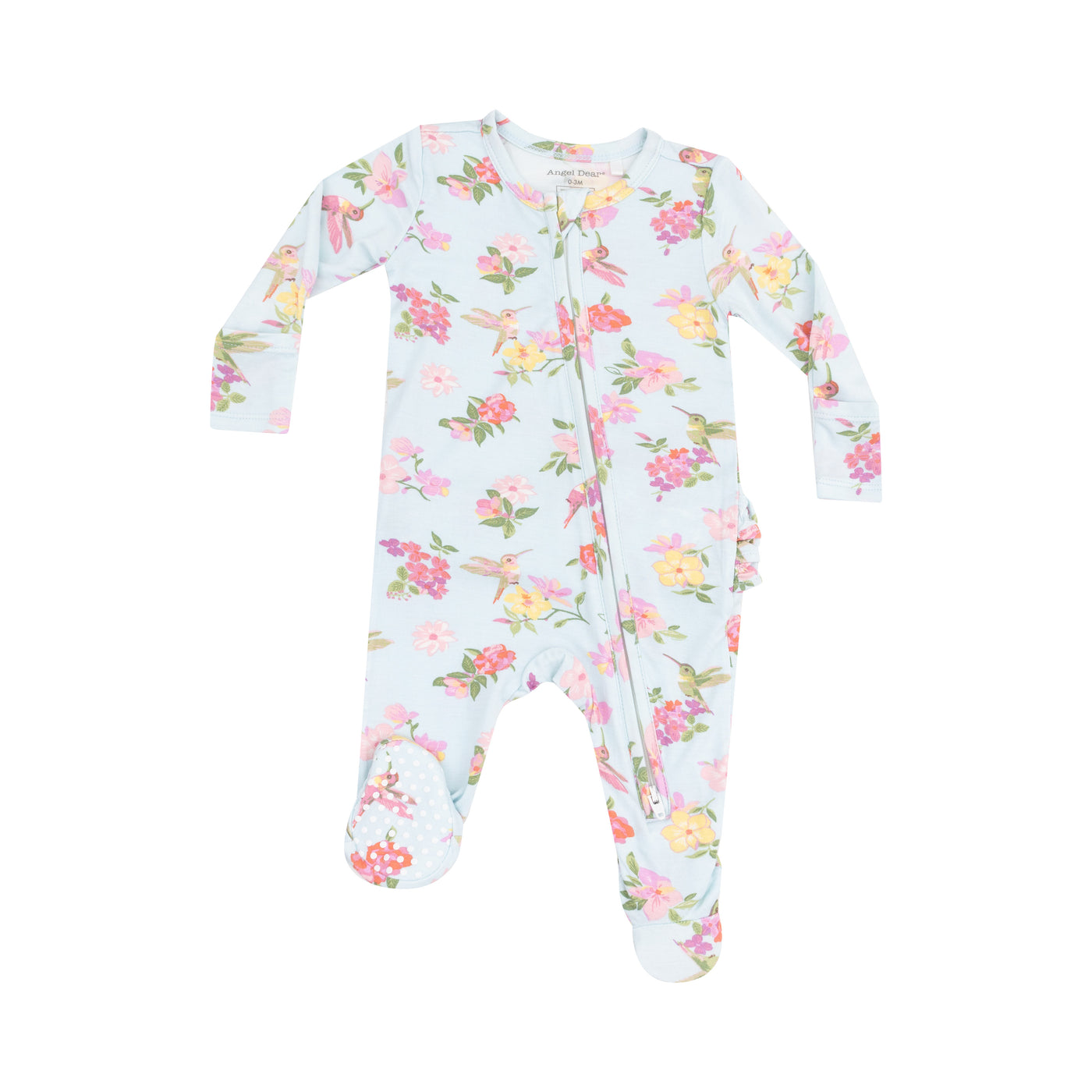 2 Way Zipper Ruffle Back Footie - Cute Hummingbirds