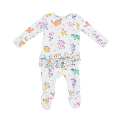 2 Way Zipper Ruffle Back Footie - Cute Sea Creatures