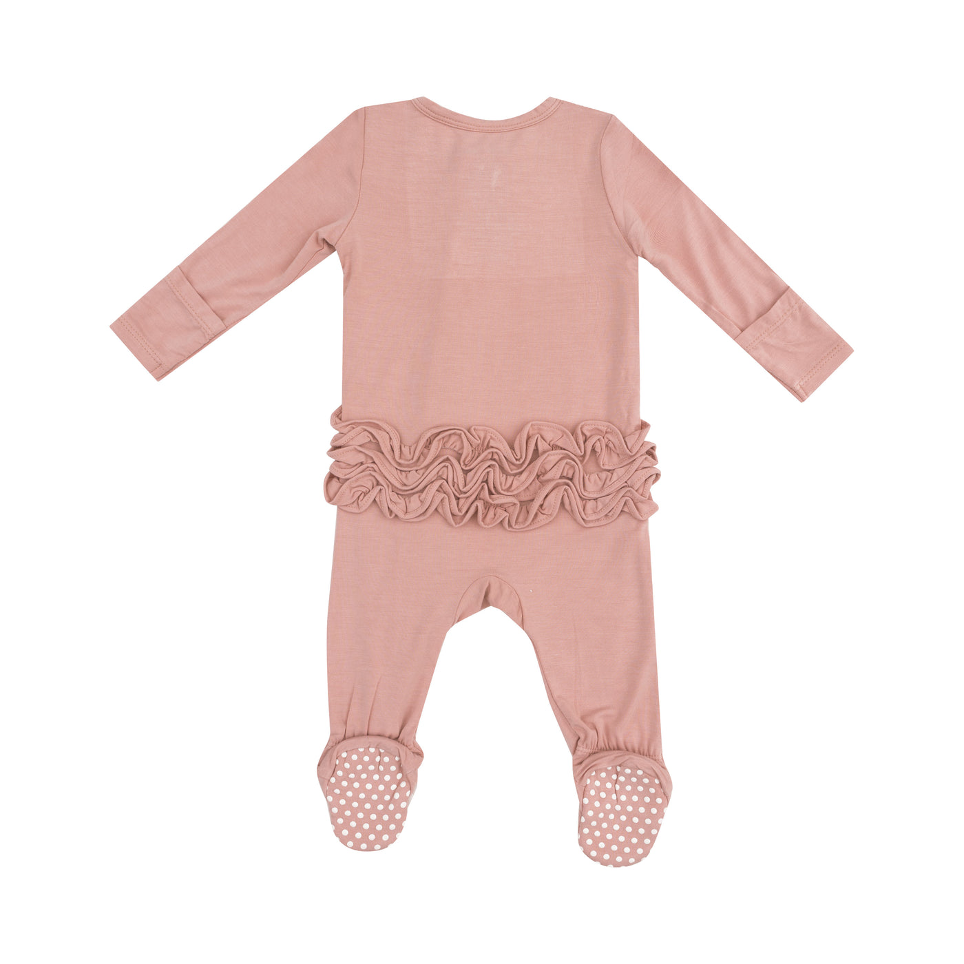 2 Way Zipper Ruffle Back Footie - Solid Mellow Rose