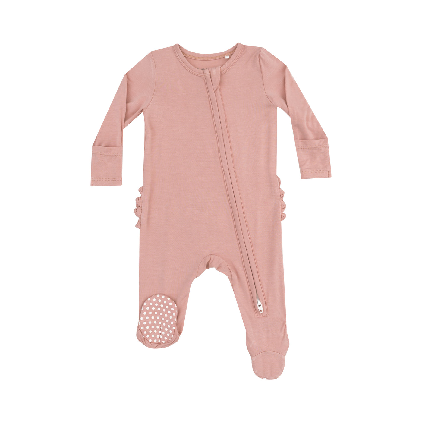 2 Way Zipper Ruffle Back Footie - Solid Mellow Rose