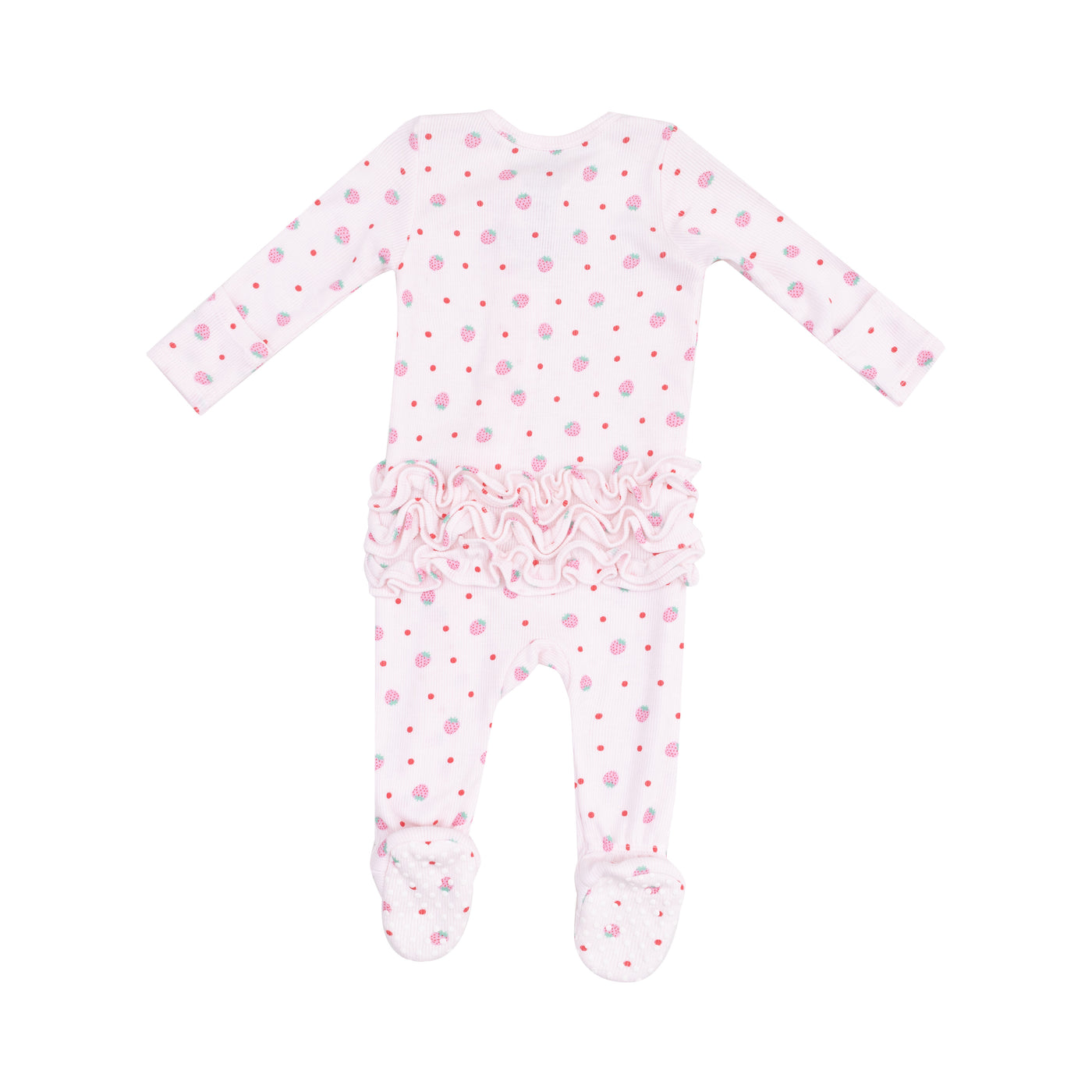 2 Way Zipper Ruffle Back Footie - Strawberry Swiss Dot-Angel Dear