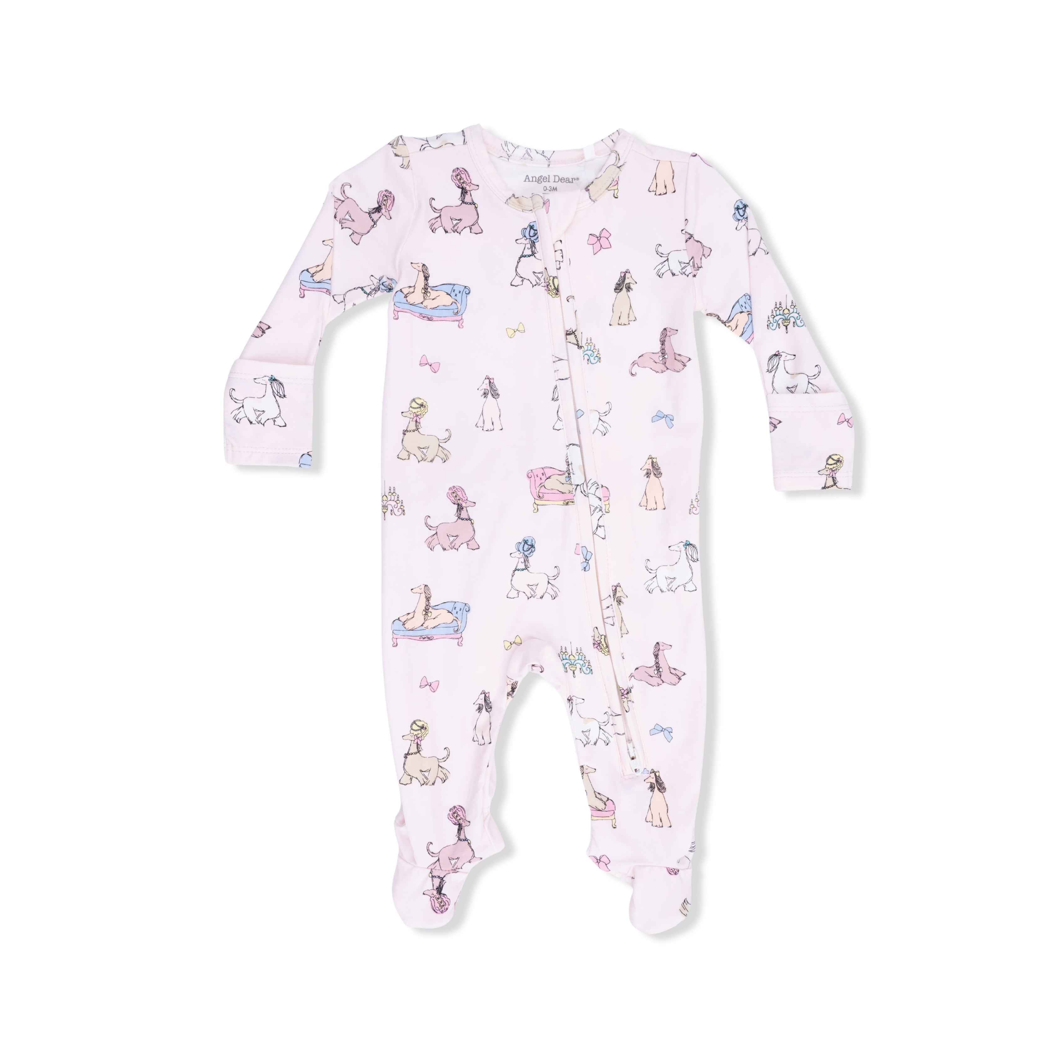 Fancy Hounds with Bows - 2 Way Ruffle Back Zipper Footie-Angel Dear