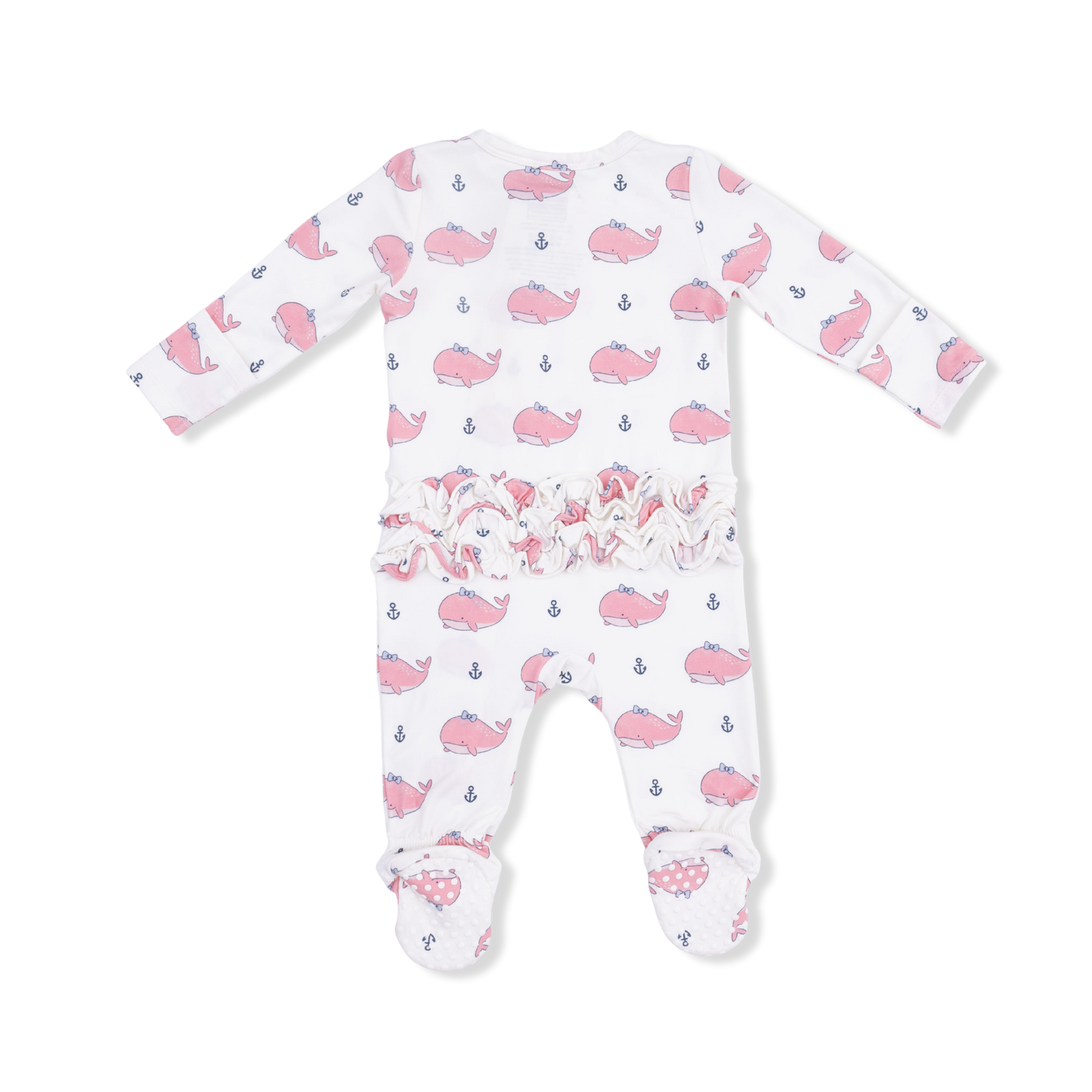 Bubbly Whale with Bow  Pink - 2 Way Ruffle Back Zipper Footie-Angel Dear