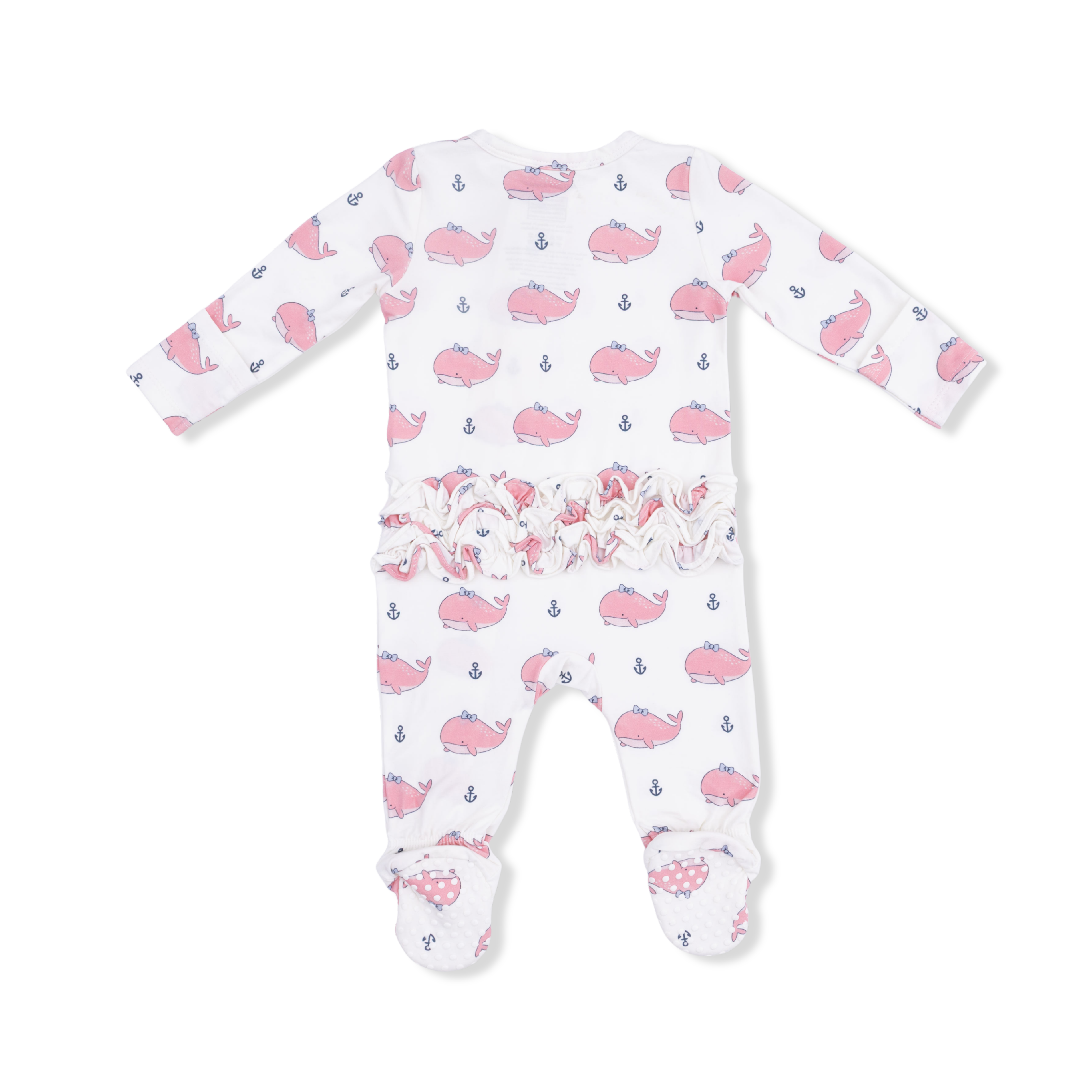 Bubbly Whale with Bow  Pink - 2 Way Ruffle Back Zipper Footie-Angel Dear