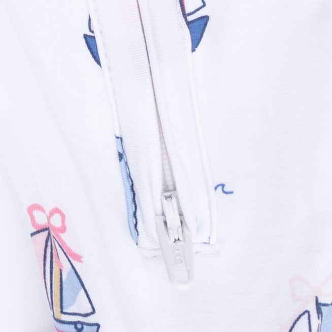 Bubbly Sailboats Pink - 2 Way Ruffle Back Zipper Footie
