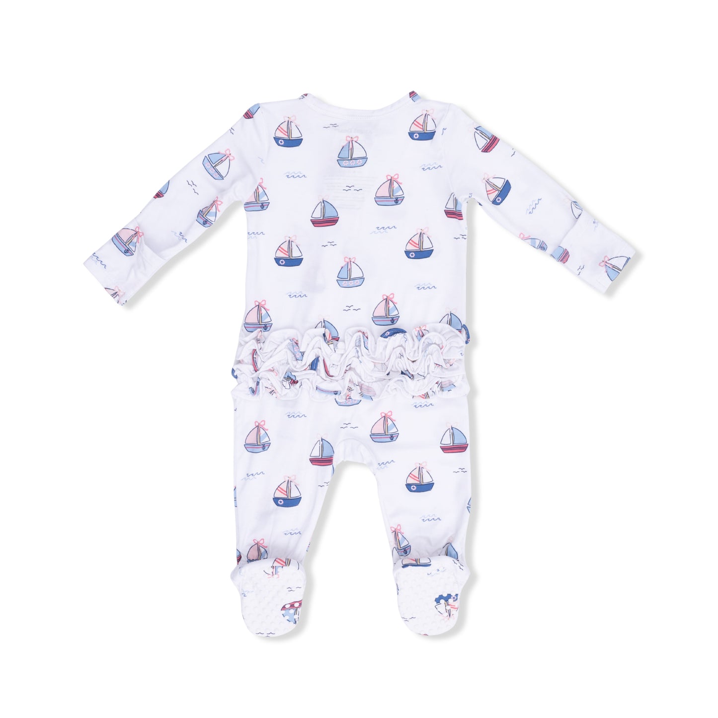 Bubbly Sailboats Pink - 2 Way Ruffle Back Zipper Footie-Angel Dear