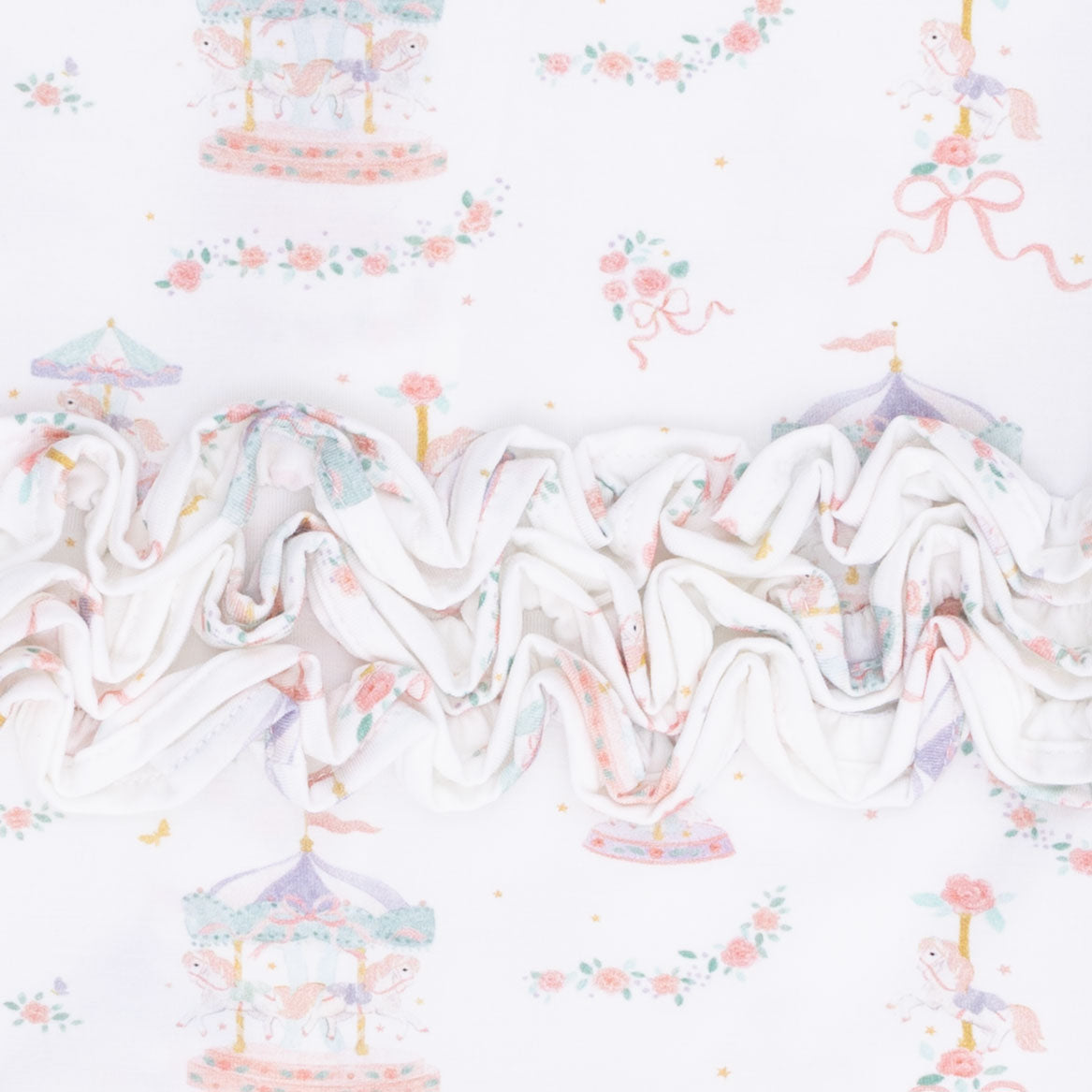 Carousel with Bows - 2 Way Ruffle Back Zipper Footie