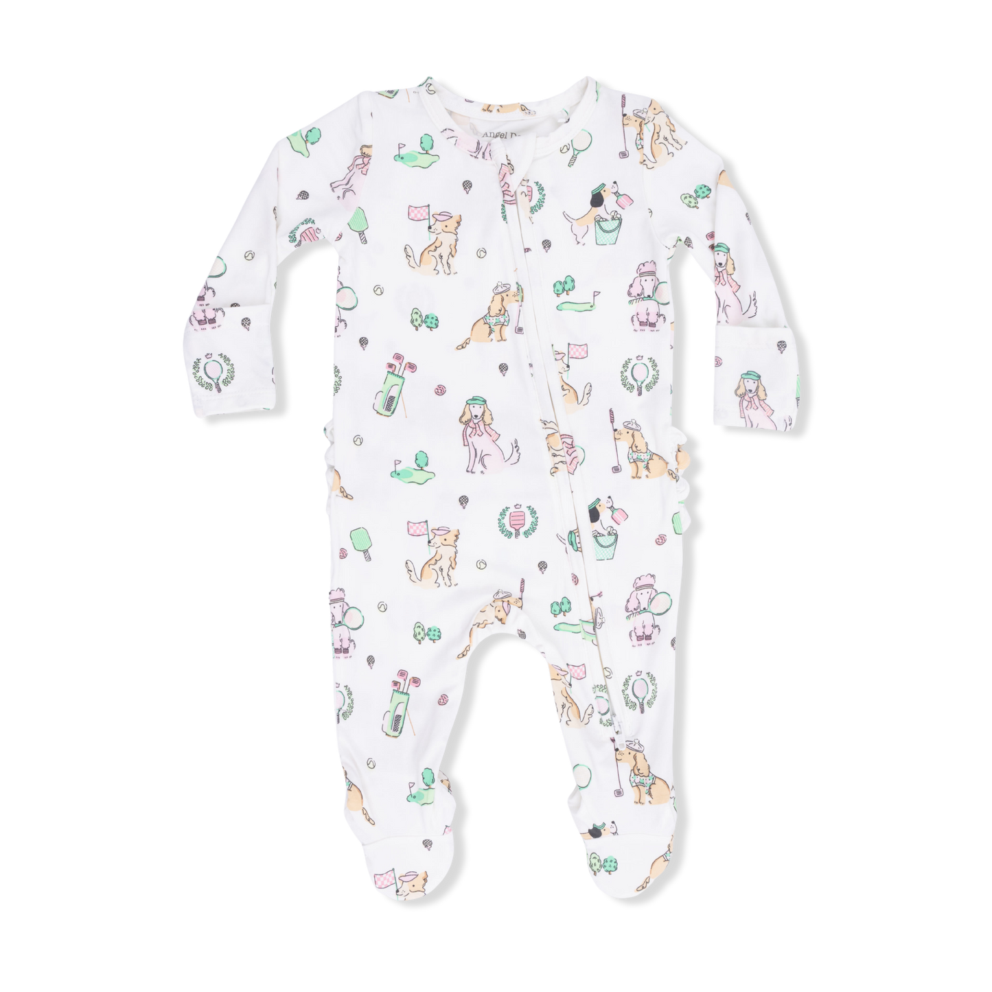 Country Club Dogs Pink - 2 Way Ruffle Back Zipper Footie-Angel Dear