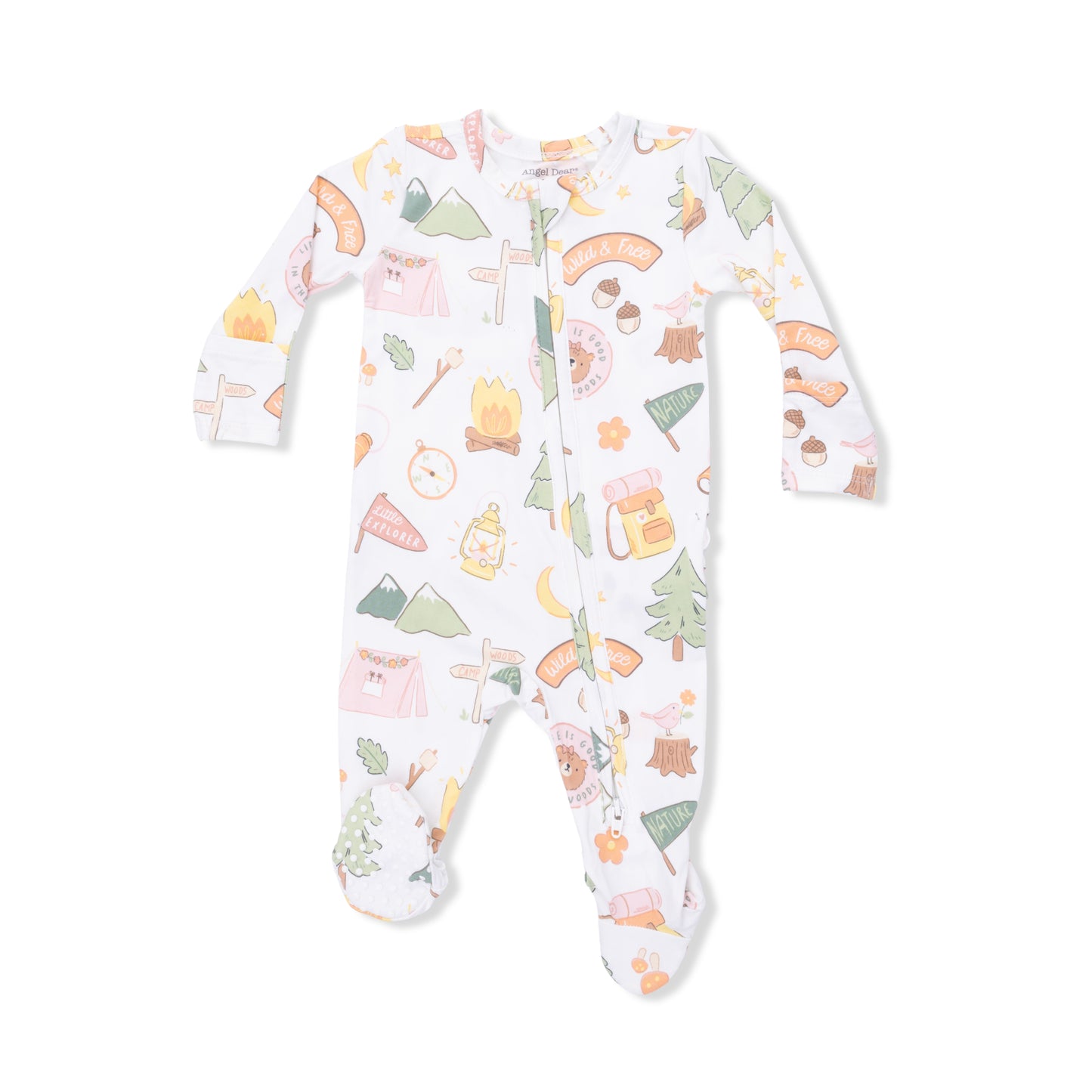 Camping Pink - 2 Way Ruffle Back Zipper Footie-Angel Dear