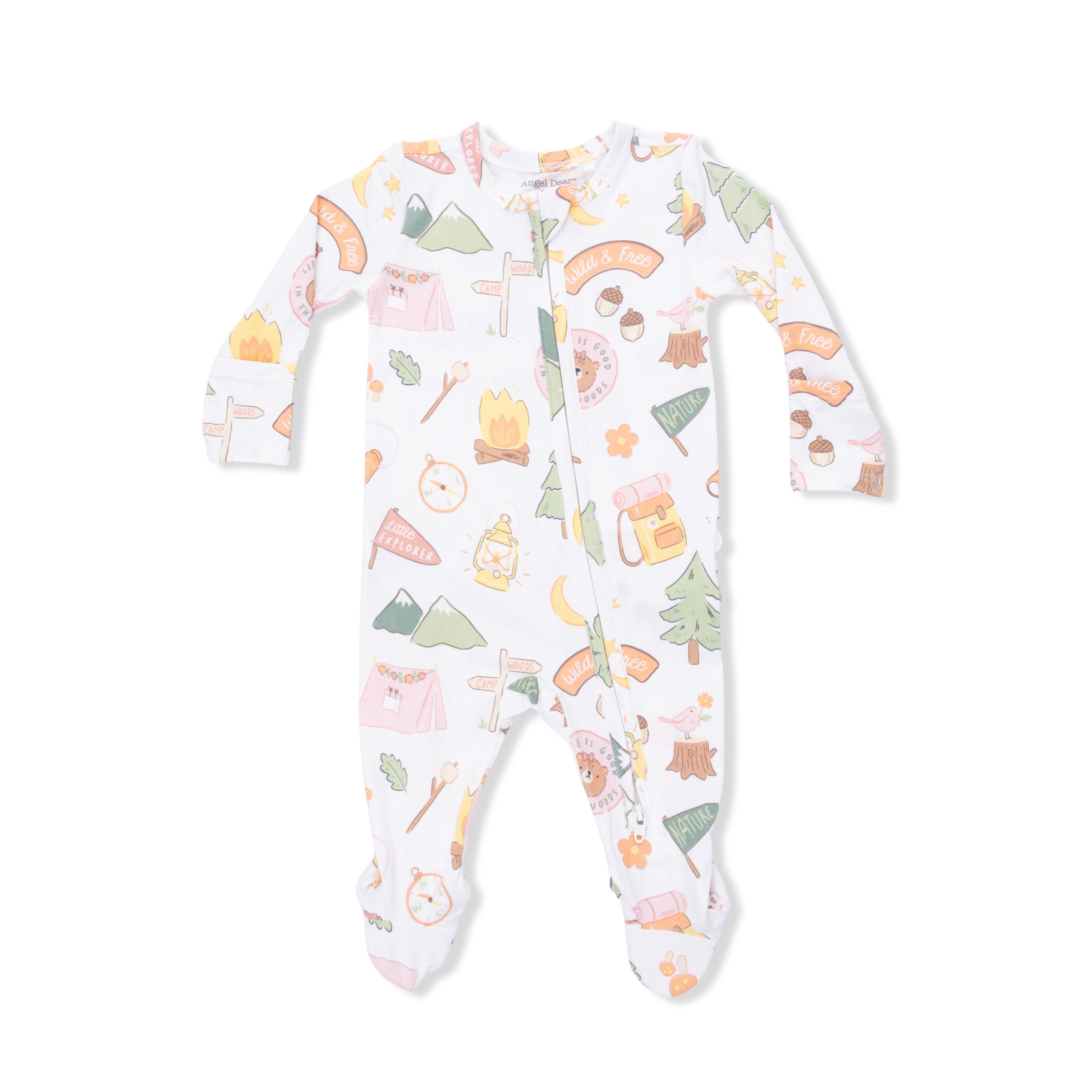 Camping Pink - 2 Way Ruffle Back Zipper Footie-Angel Dear