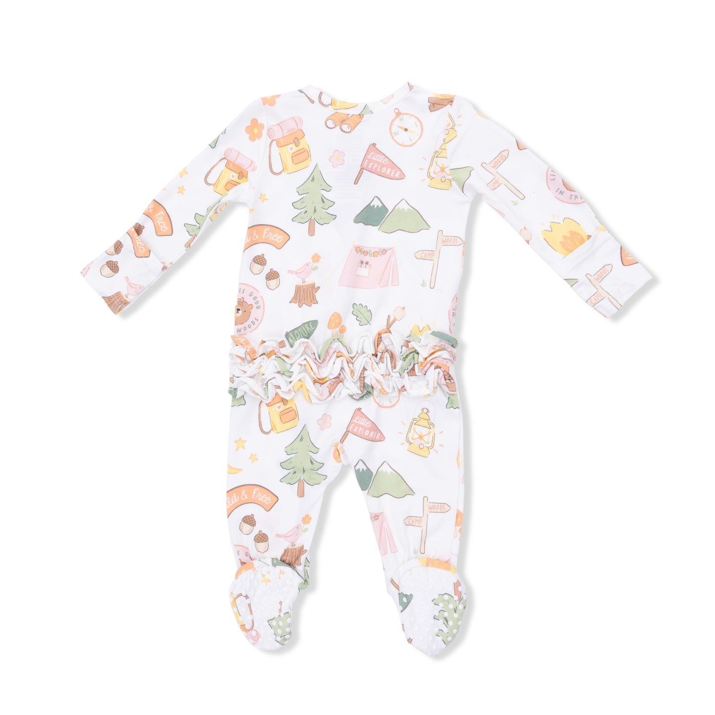 Camping Pink - 2 Way Ruffle Back Zipper Footie-Angel Dear