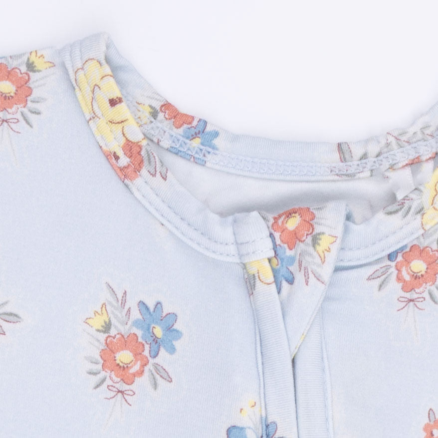 Country Stitch Floral - 2 Way Ruffle Back Zipper Footie