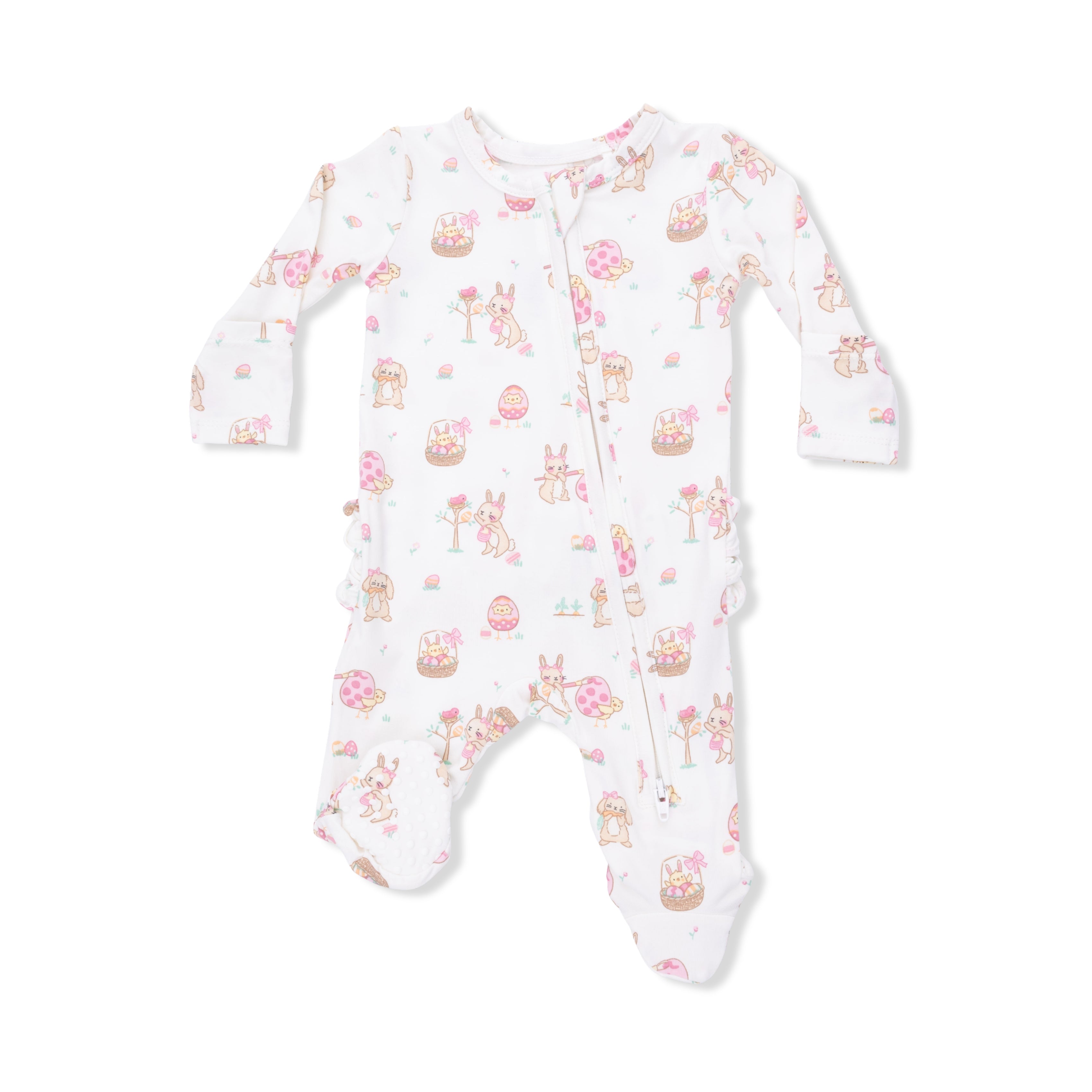 Easter Egg Hunt Pink - 2 Way Ruffle Back Zipper Footie – Angel Dear