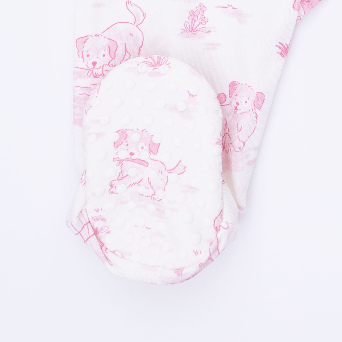Puppy Toile Pink - 2 Way Ruffle Back Zipper Footie & Swaddle Blanket Set