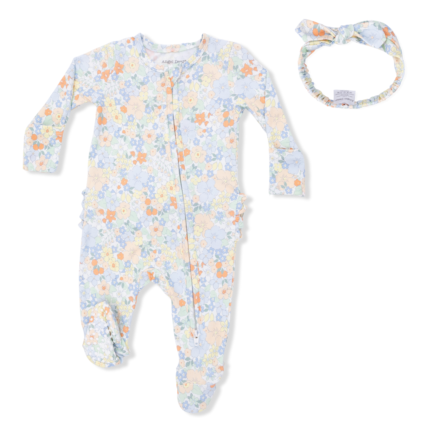 Georgia Floral - 2 Way Ruffle Back Zipper Footie & Headband Set-Angel Dear