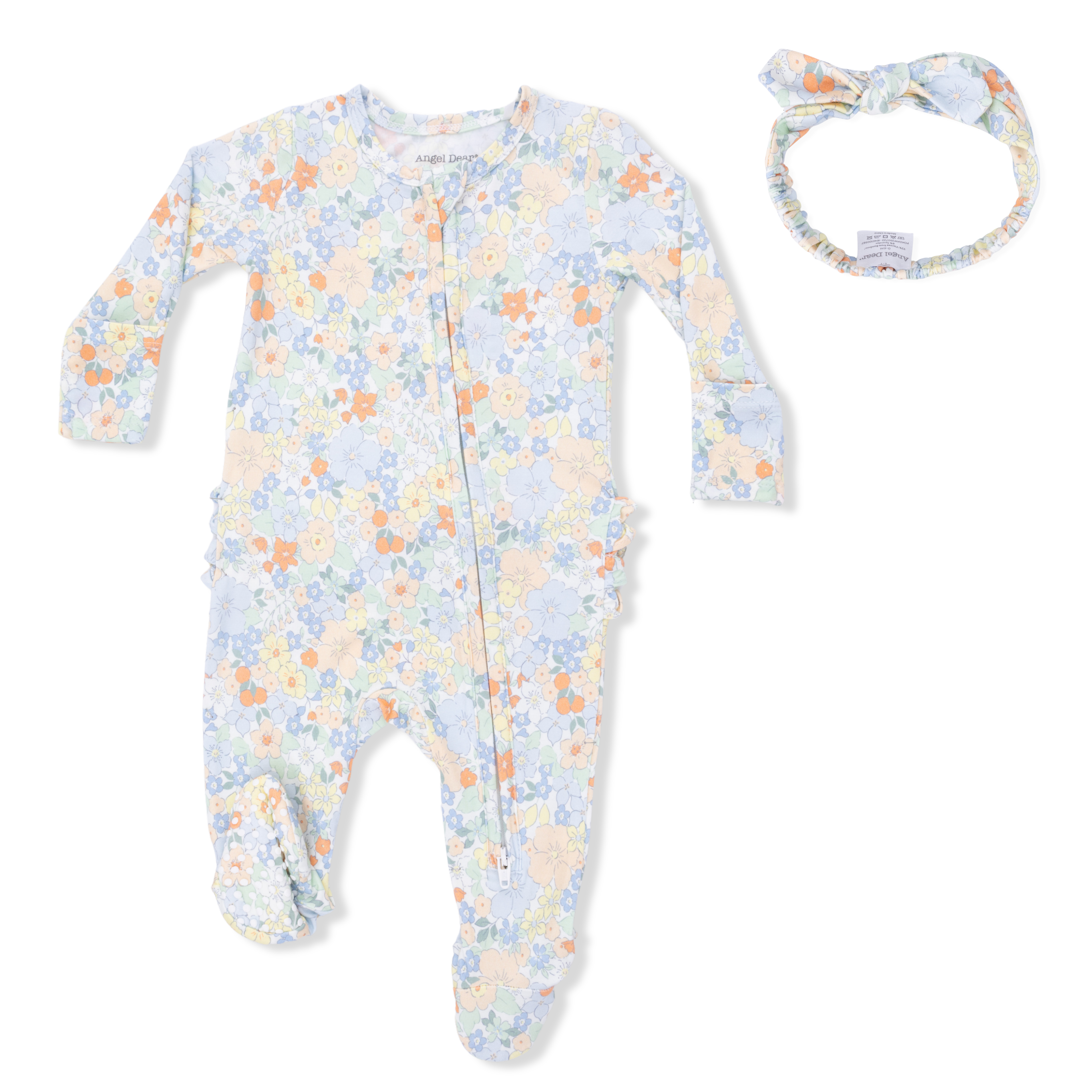 Georgia Floral - 2 Way Ruffle Back Zipper Footie & Headband Set-Angel Dear