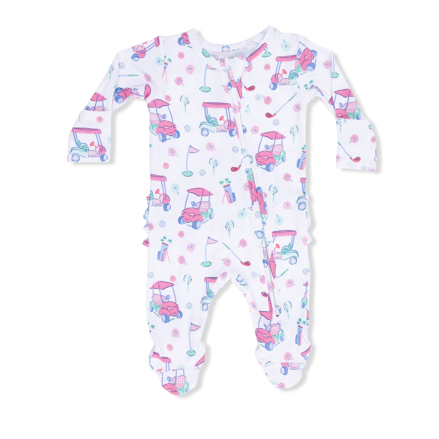Golf Carts and Flowers - 2 Way Ruffle Back Zipper Footie-Angel Dear