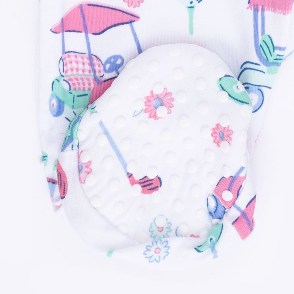 Golf Carts and Flowers - 2 Way Ruffle Back Zipper Footie