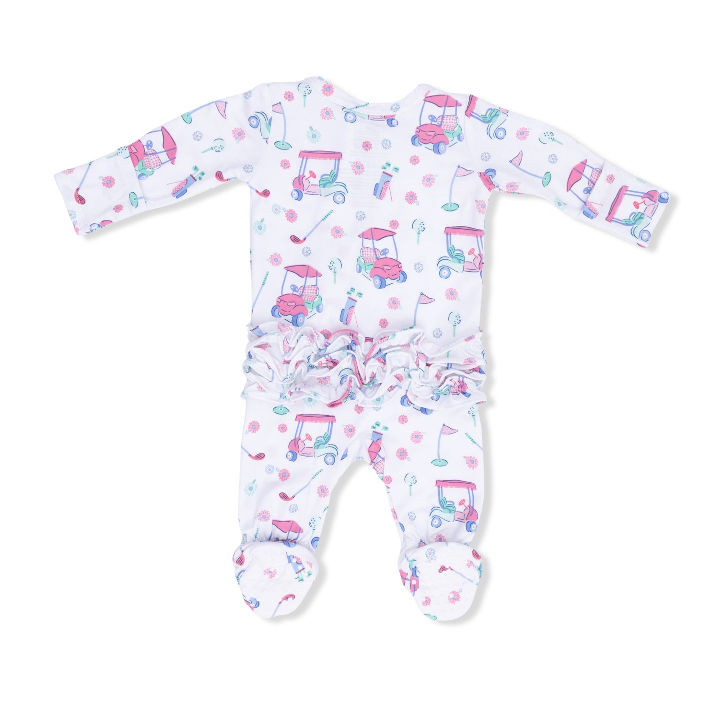 Golf Carts and Flowers - 2 Way Ruffle Back Zipper Footie-Angel Dear
