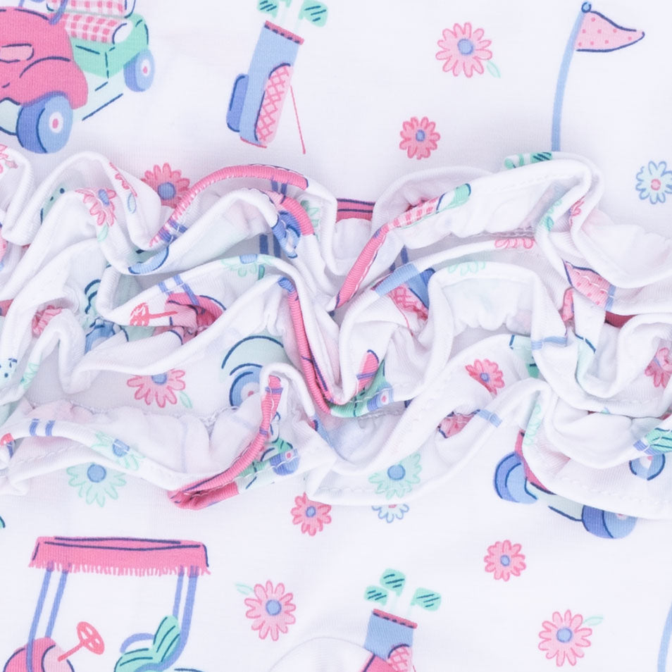 Golf Carts and Flowers - 2 Way Ruffle Back Zipper Footie