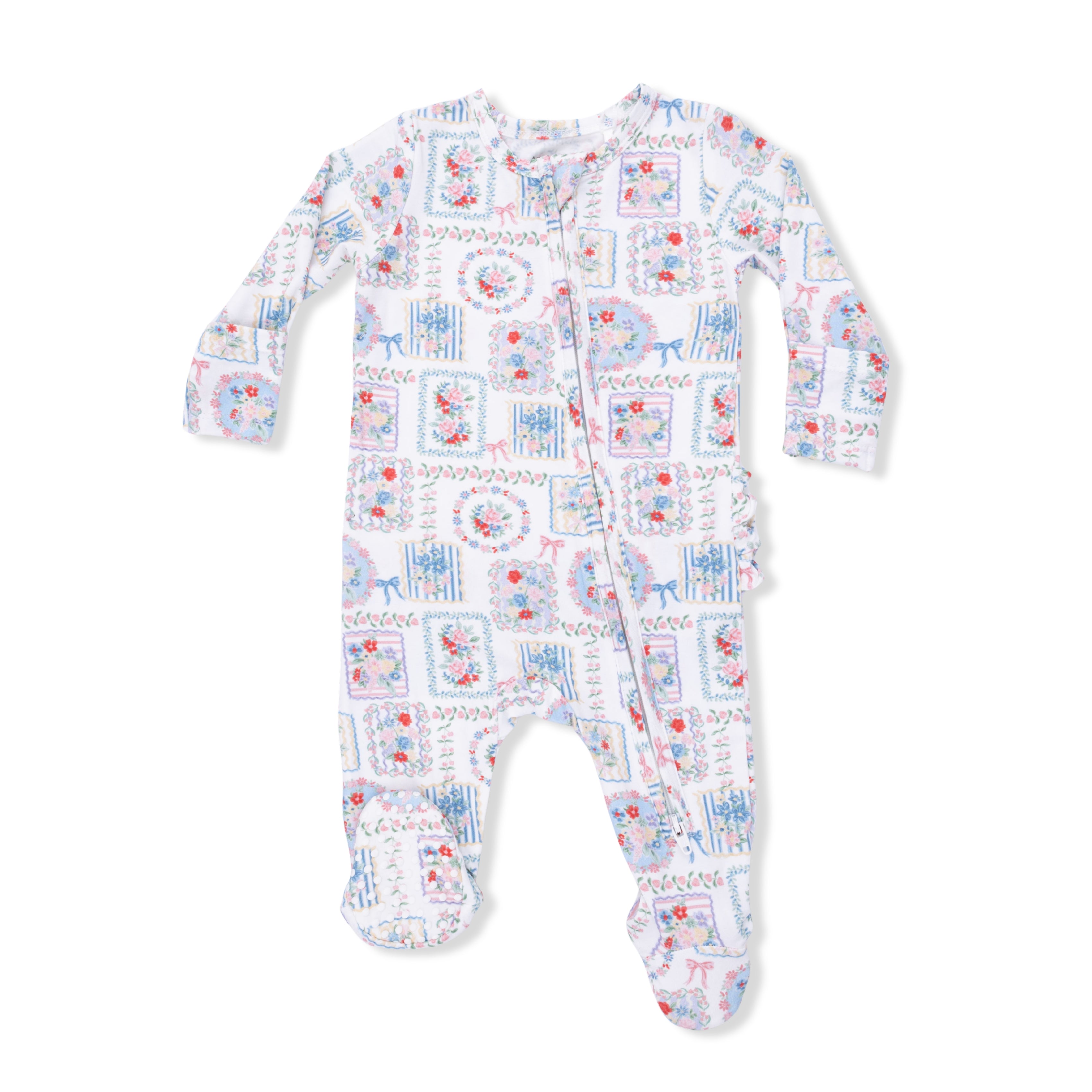 Julep's Floral Patchwork - 2 Way Ruffle Back Zipper Footie-Angel Dear