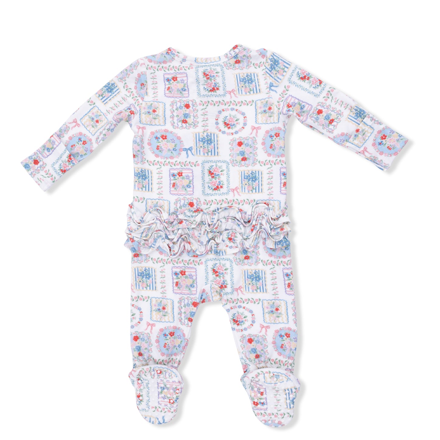 Julep's Floral Patchwork - 2 Way Ruffle Back Zipper Footie-Angel Dear