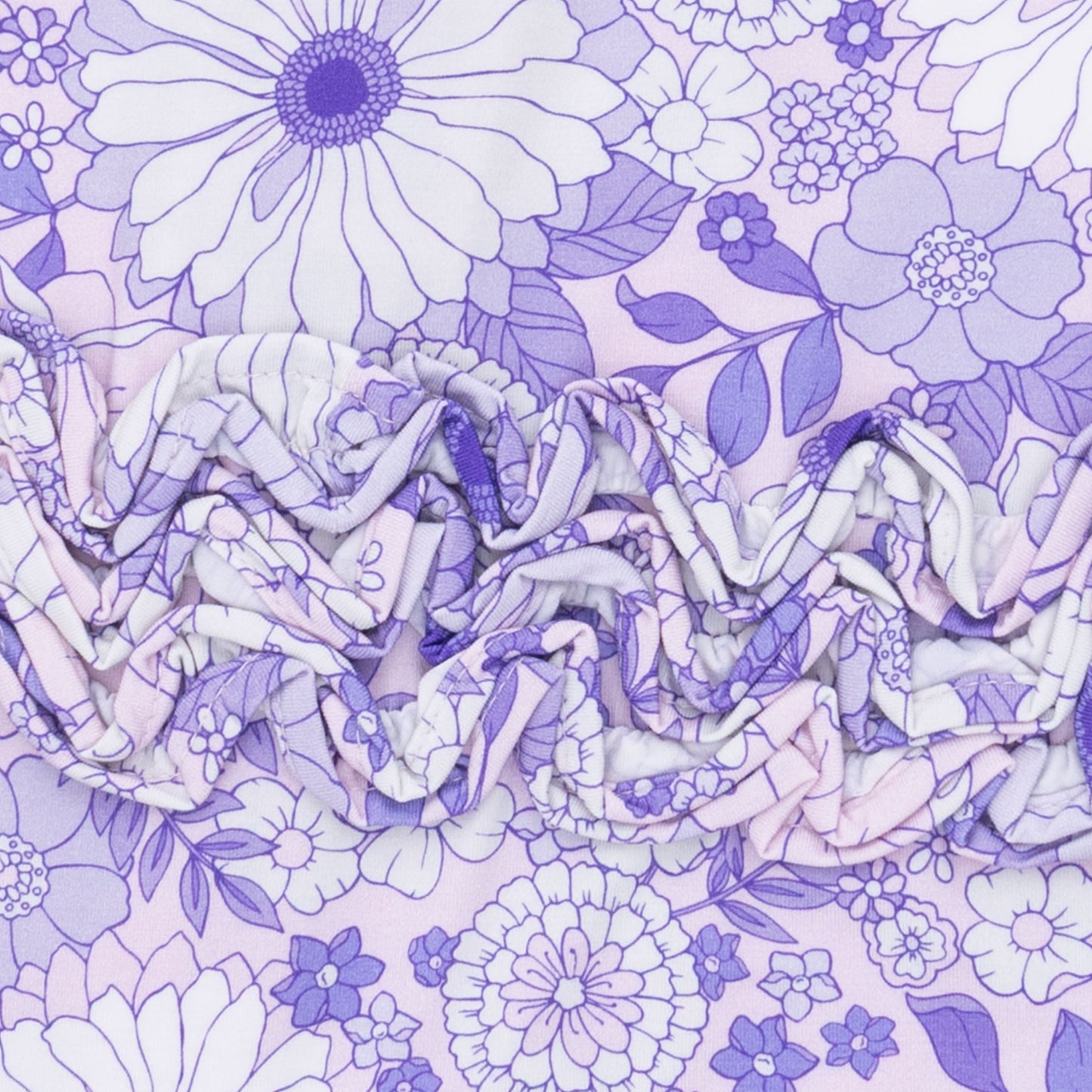 Lacy Lavender Floral - 2 Way Ruffle Back Zipper Footie