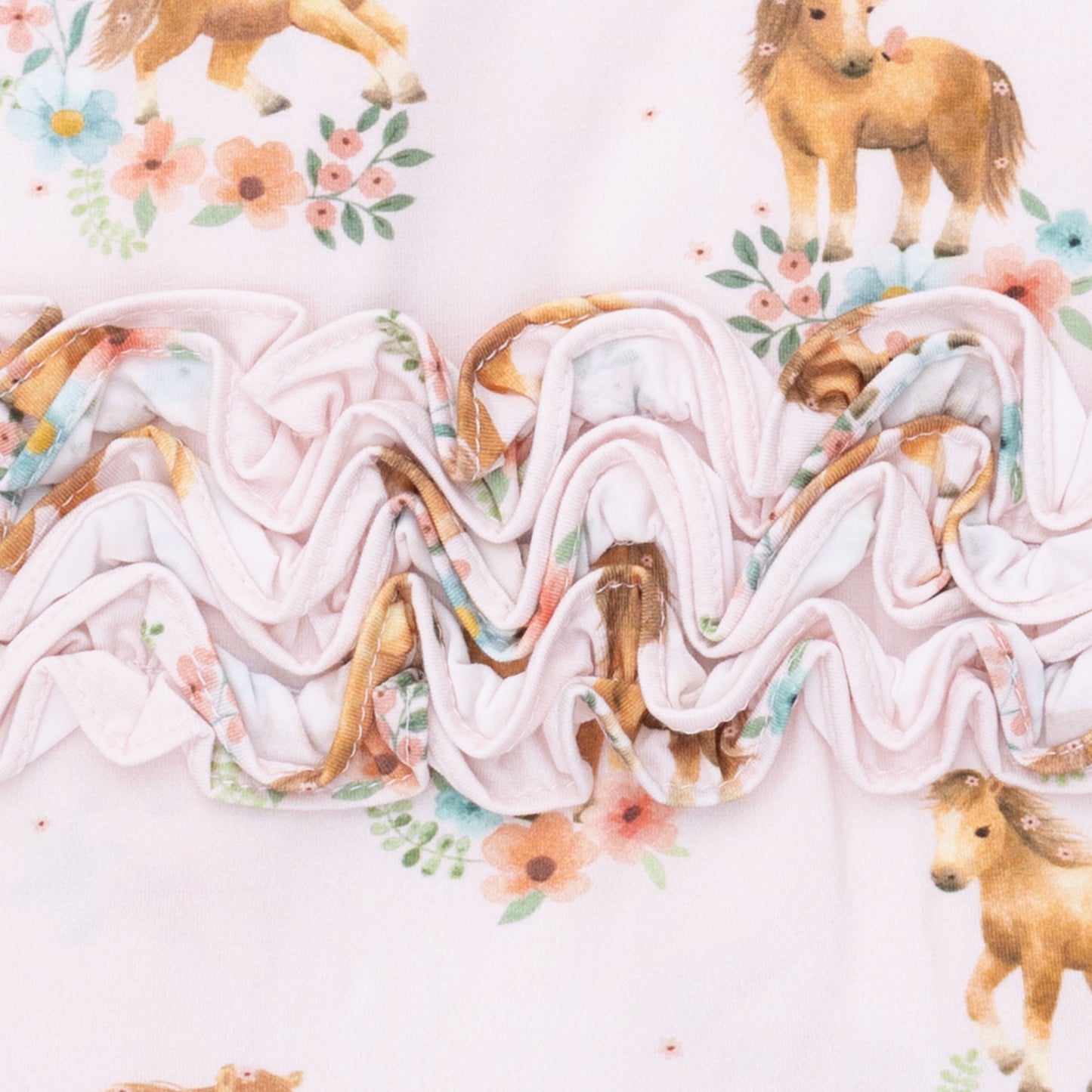 Pink Ponies - 2 Way Ruffle Back Zipper Footie