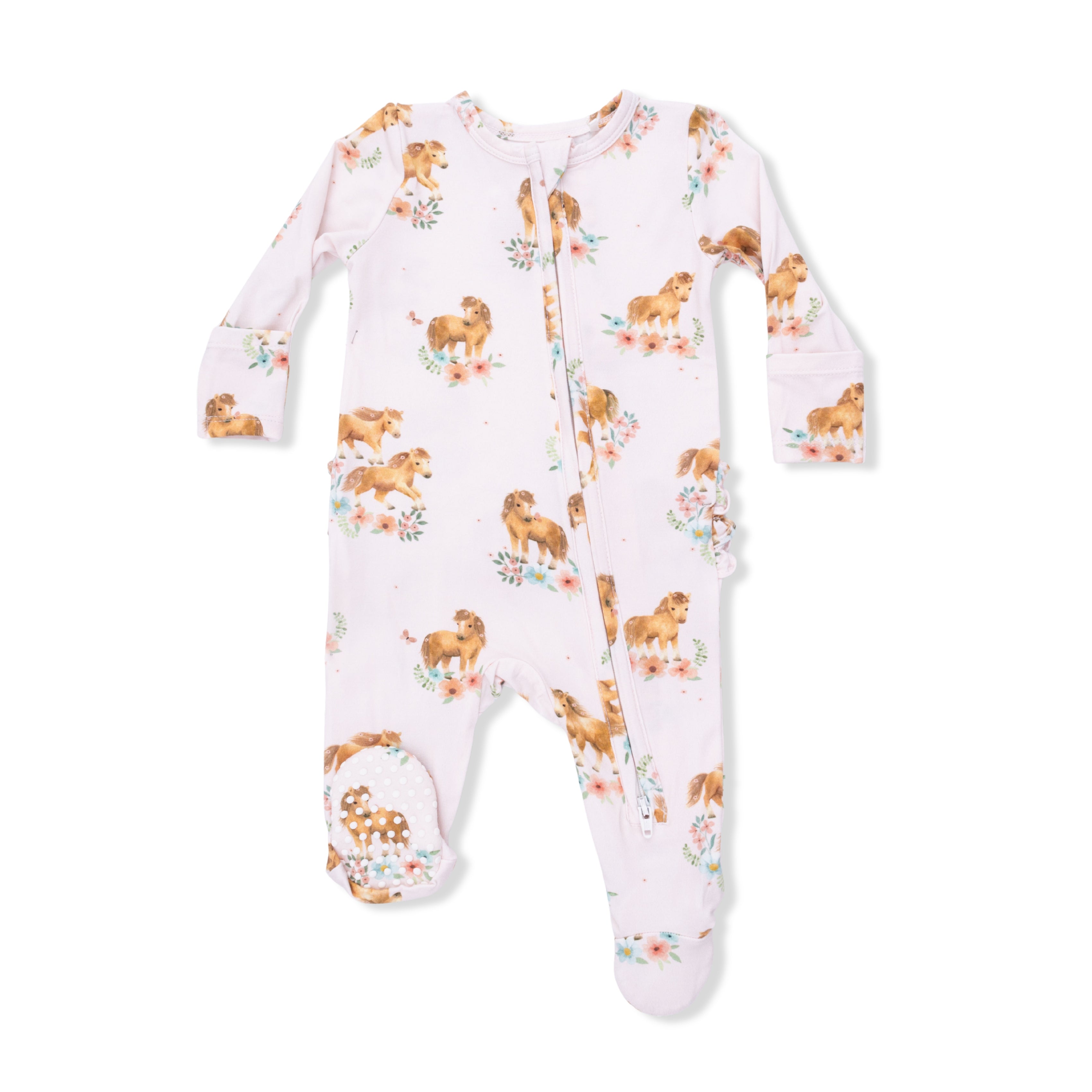 Pink Ponies - 2 Way Ruffle Back Zipper Footie-Angel Dear