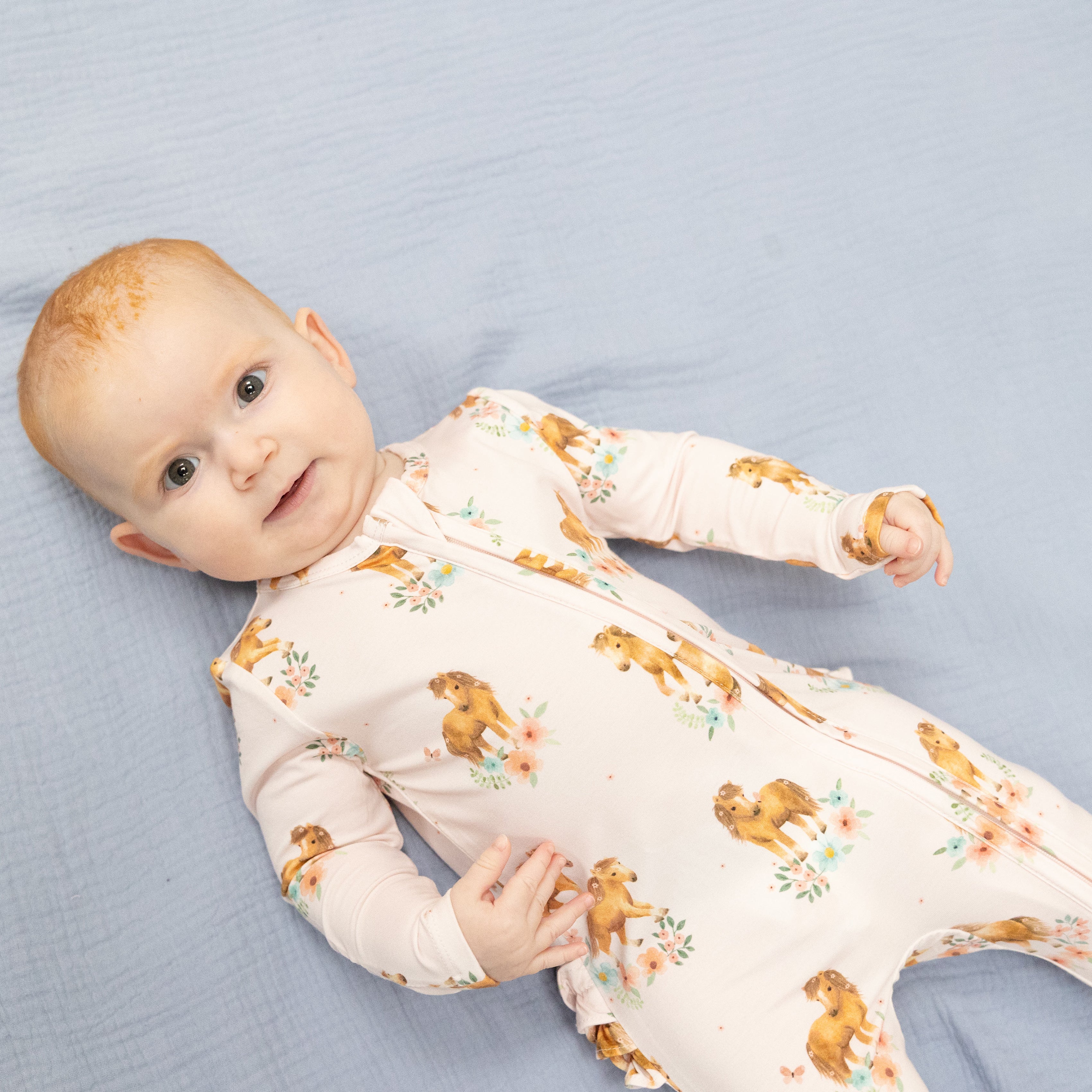 Pink Ponies - 2 Way Ruffle Back Zipper Footie-Angel Dear