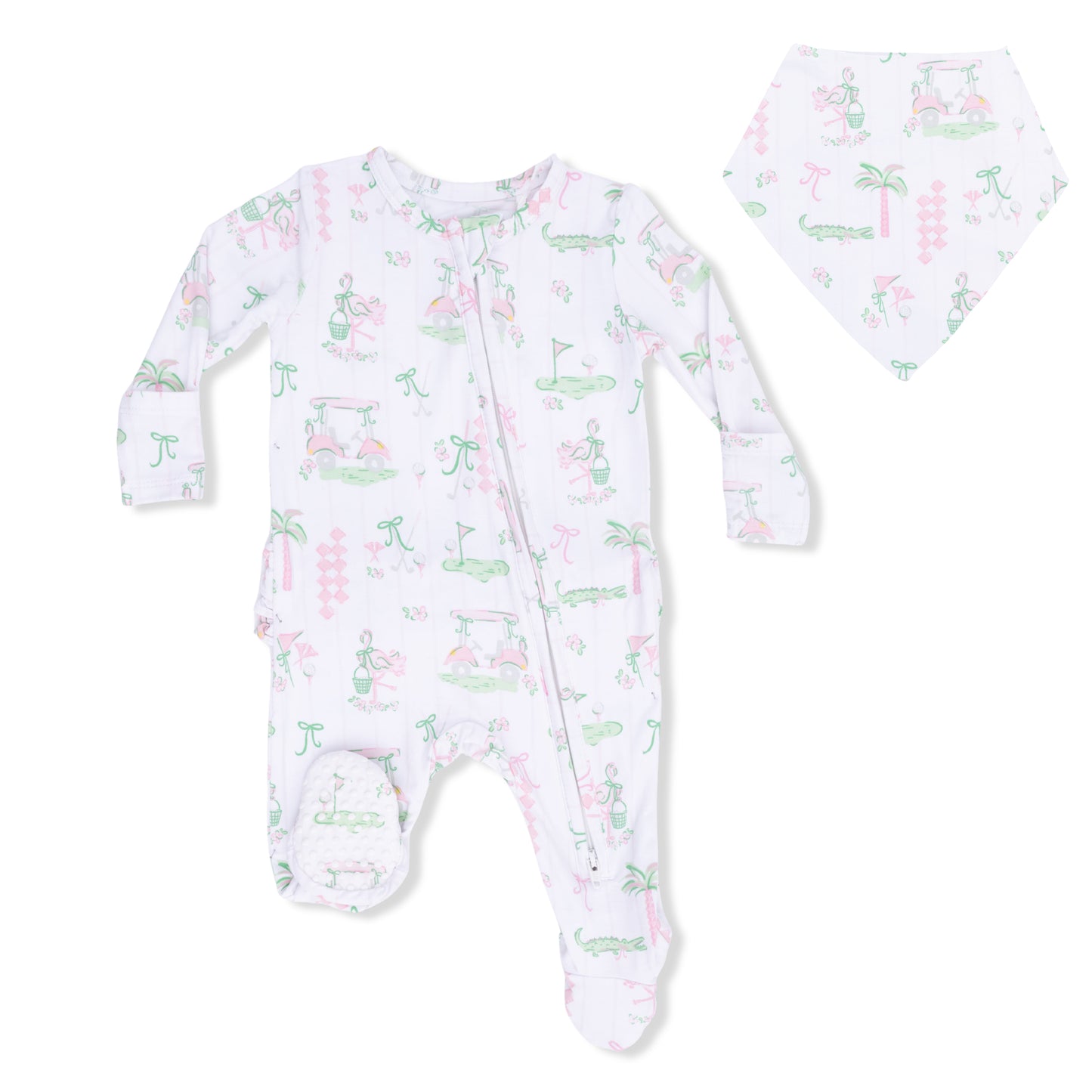 Pretty Golf - 2 Way Ruffle Back Zipper Footie & Bandana Bib Set-Angel Dear