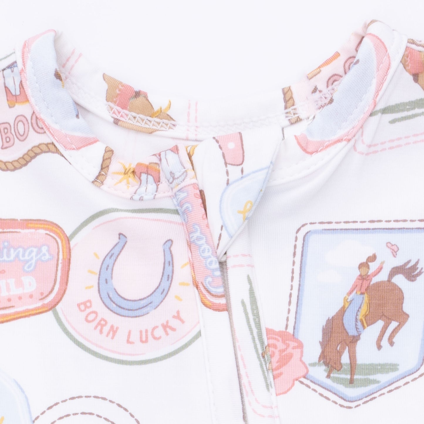 Rodeo Patches Pink - 2 Way Ruffle Back Zipper Footie