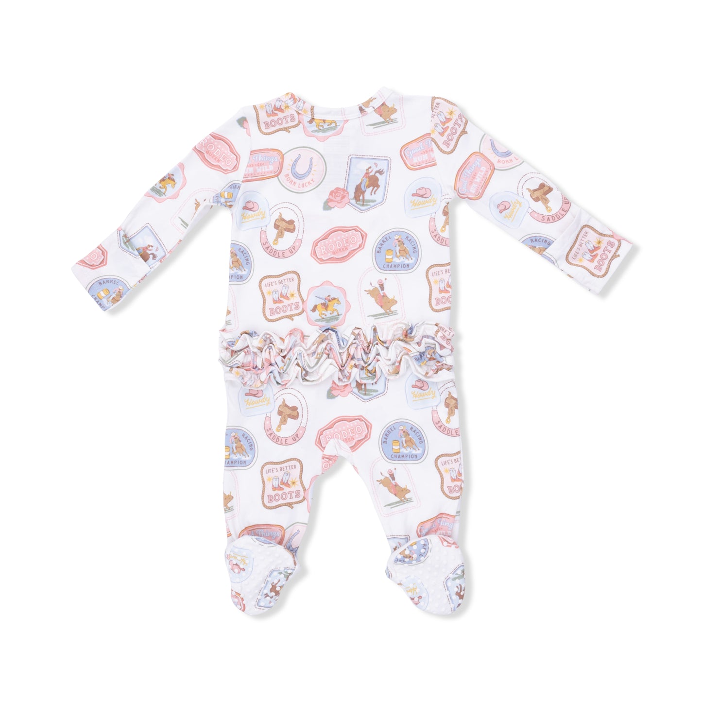 Rodeo Patches Pink - 2 Way Ruffle Back Zipper Footie-Angel Dear