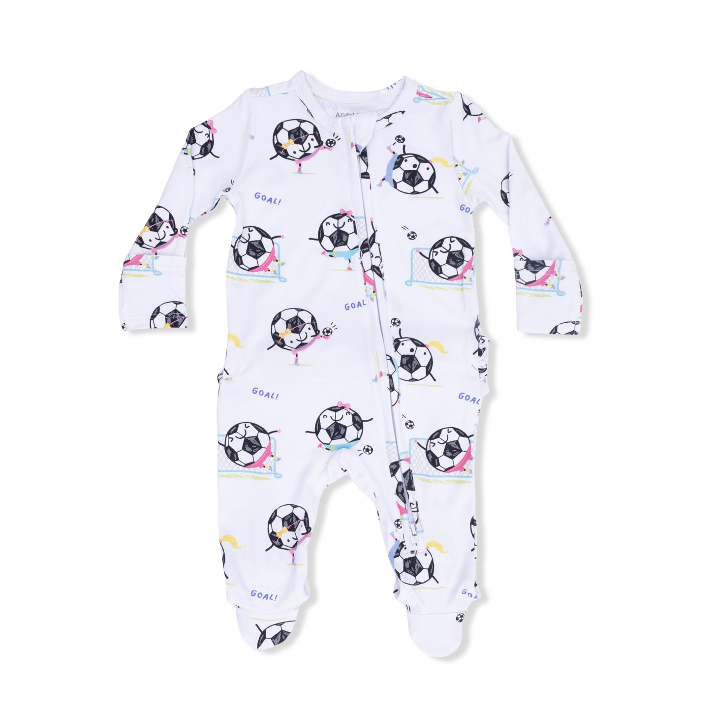 Soccer Balls Playing Soccer Pink - 2 Way Ruffle Back Zipper Footie-Angel Dear