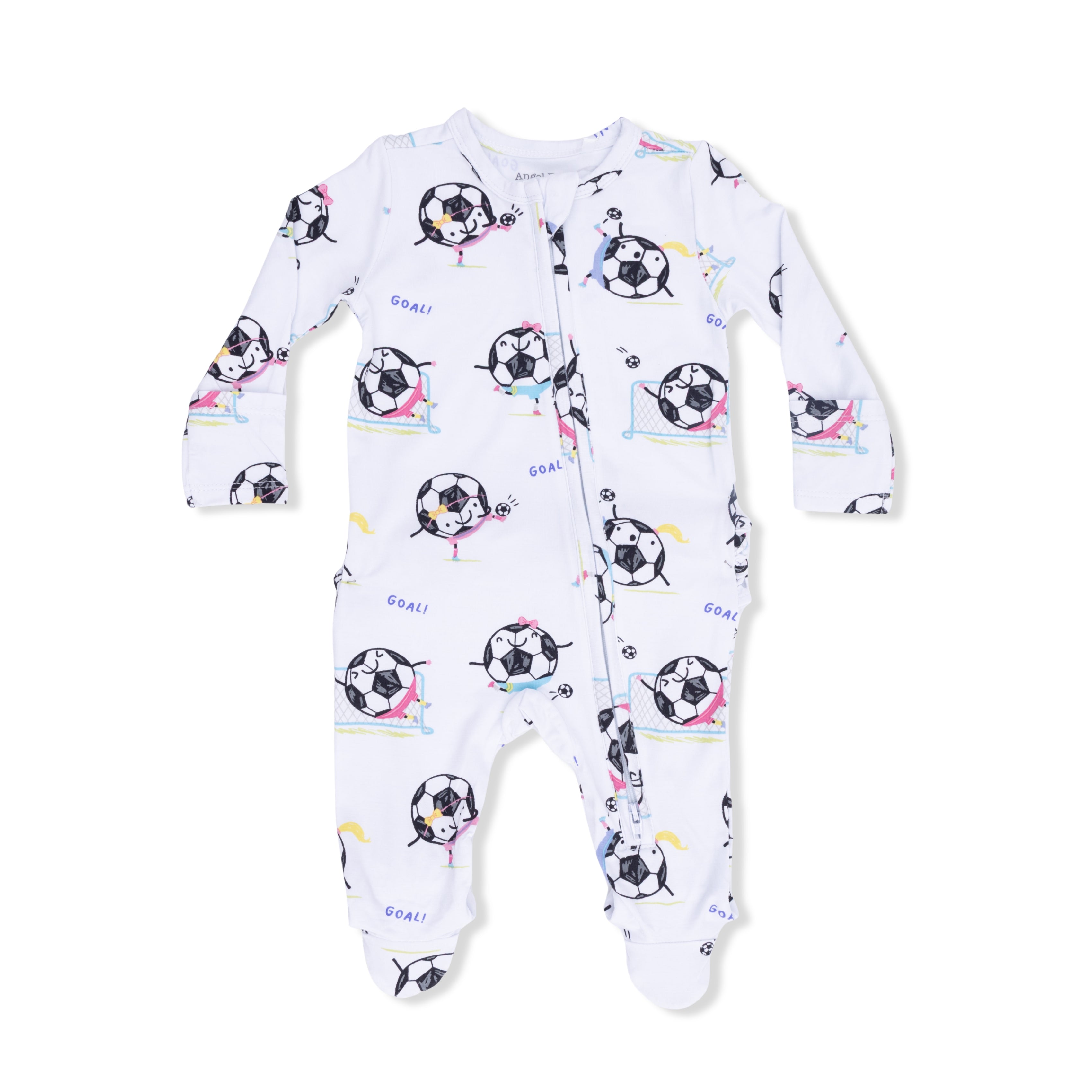 Soccer Balls Playing Soccer Pink - 2 Way Ruffle Back Zipper Footie-Angel Dear