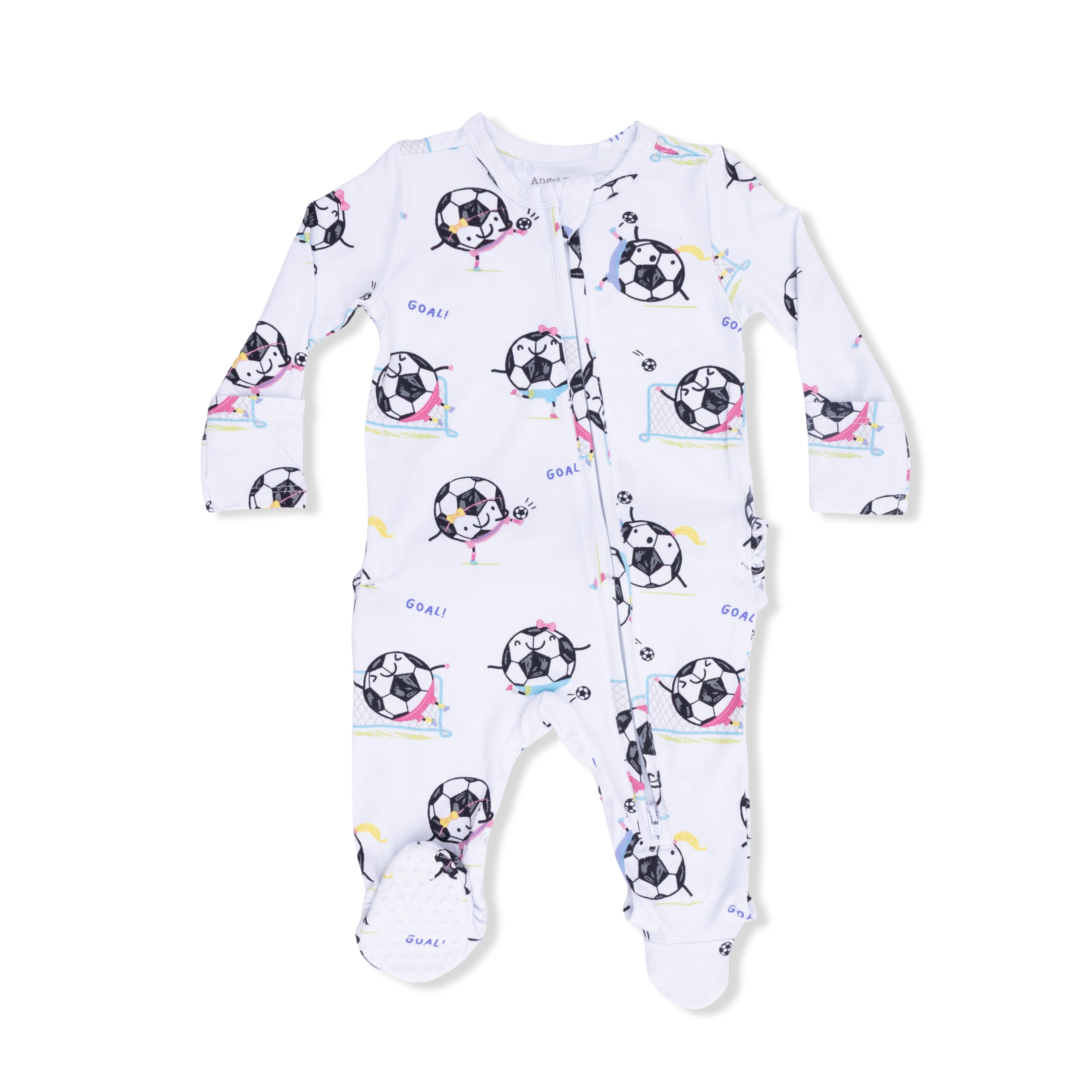 Soccer Balls Playing Soccer Pink - 2 Way Ruffle Back Zipper Footie-Angel Dear