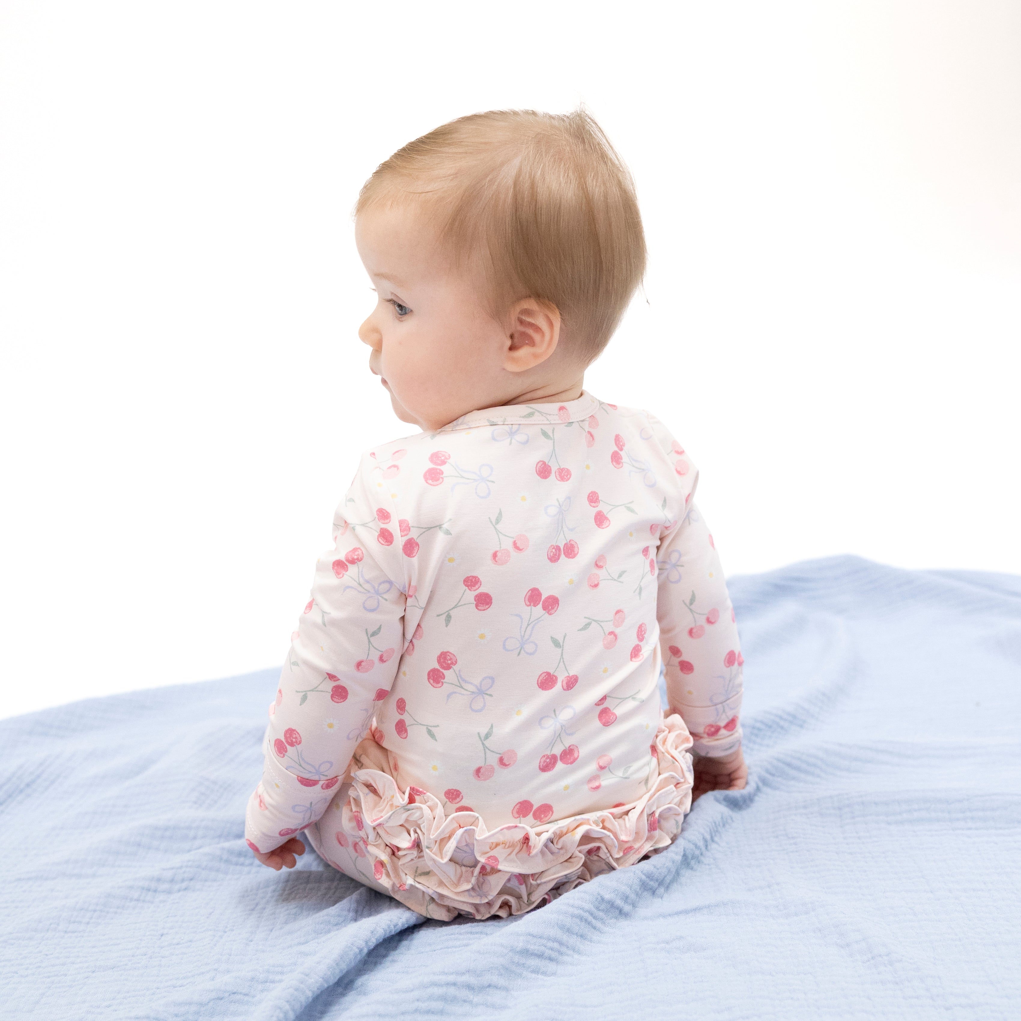 Sweet Bow Cherries - 2 Way Ruffle Back Zipper Footie-Angel Dear