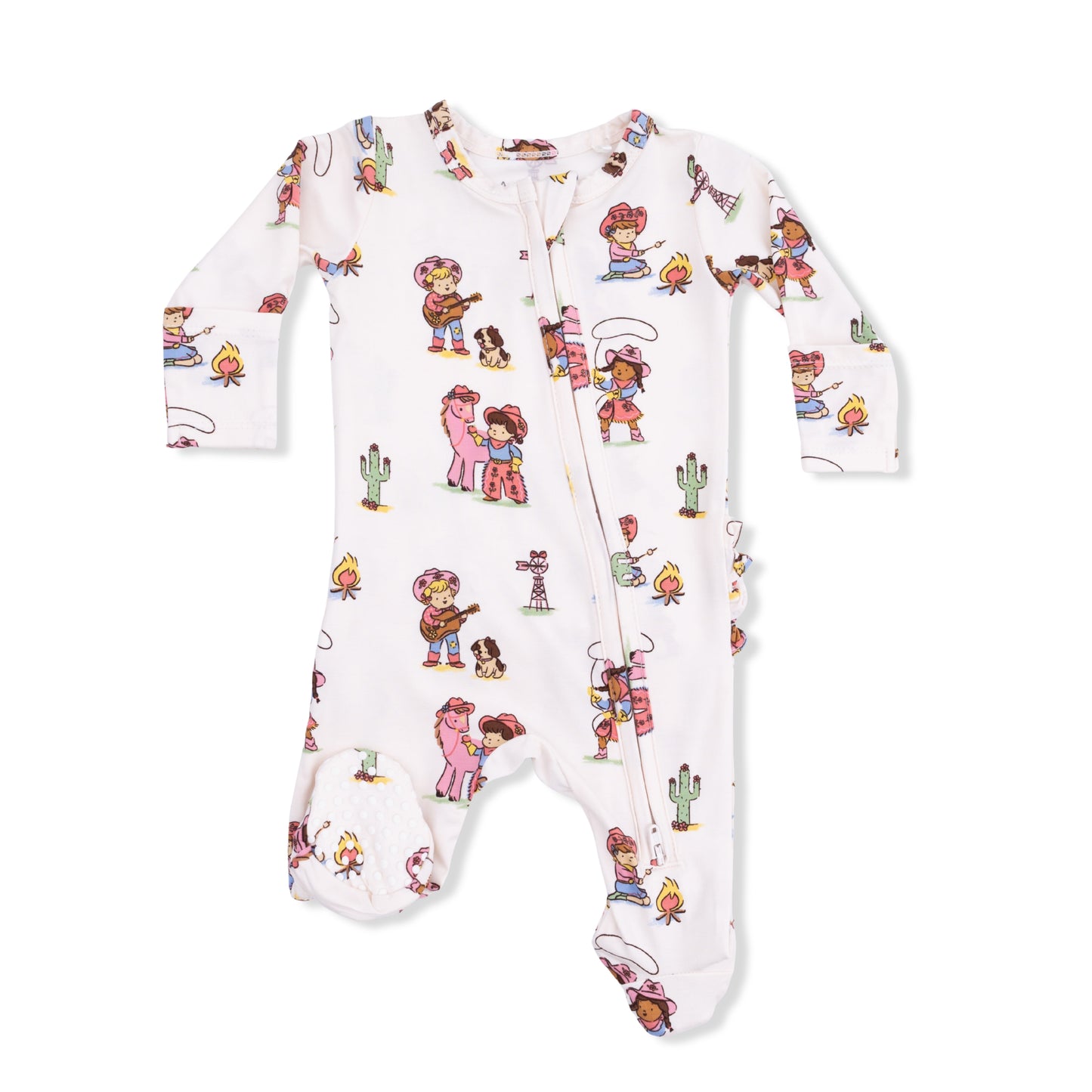 Vintage Cowgirls - 2 Way Ruffle Back Zipper Footie-Angel Dear