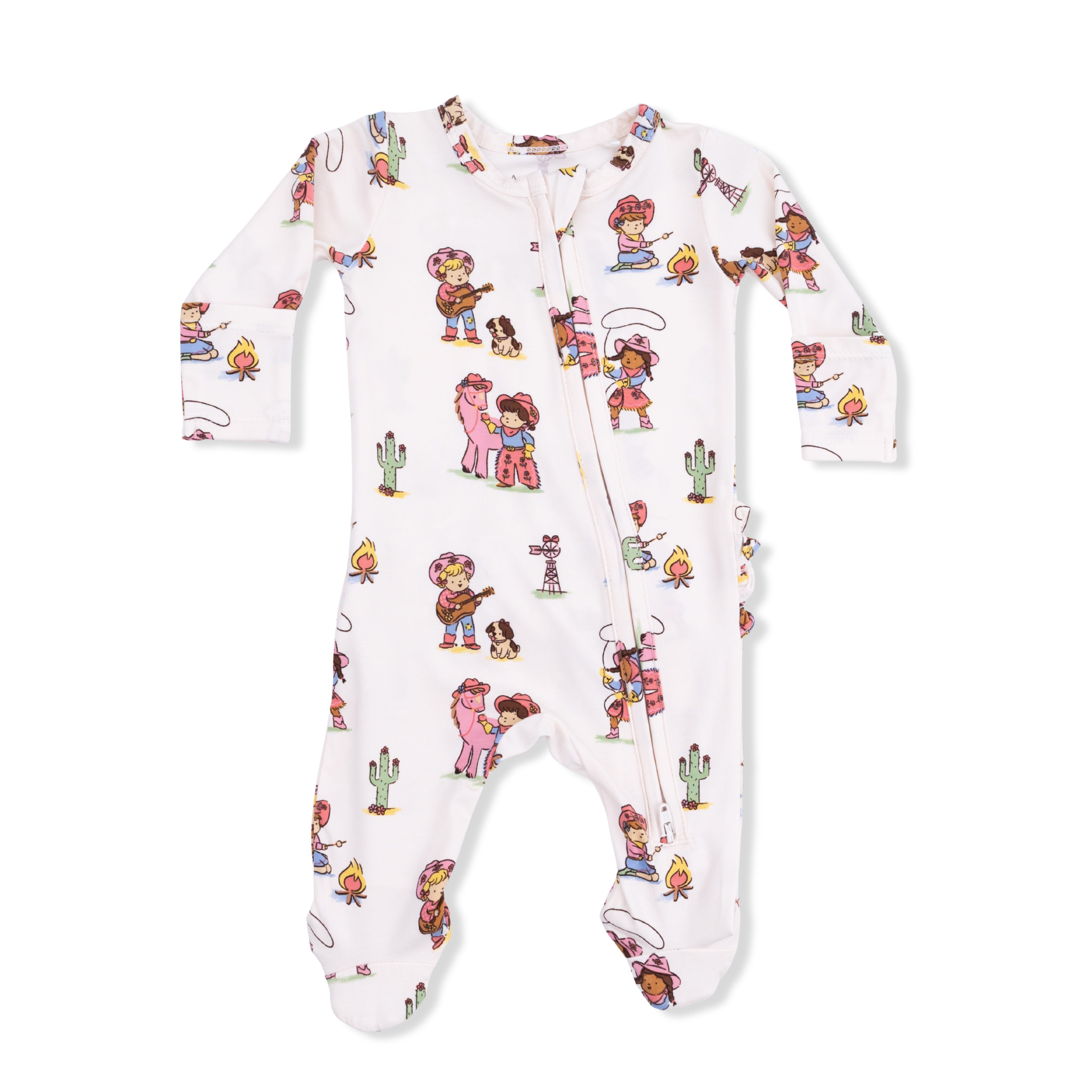 Vintage Cowgirls - 2 Way Ruffle Back Zipper Footie-Angel Dear