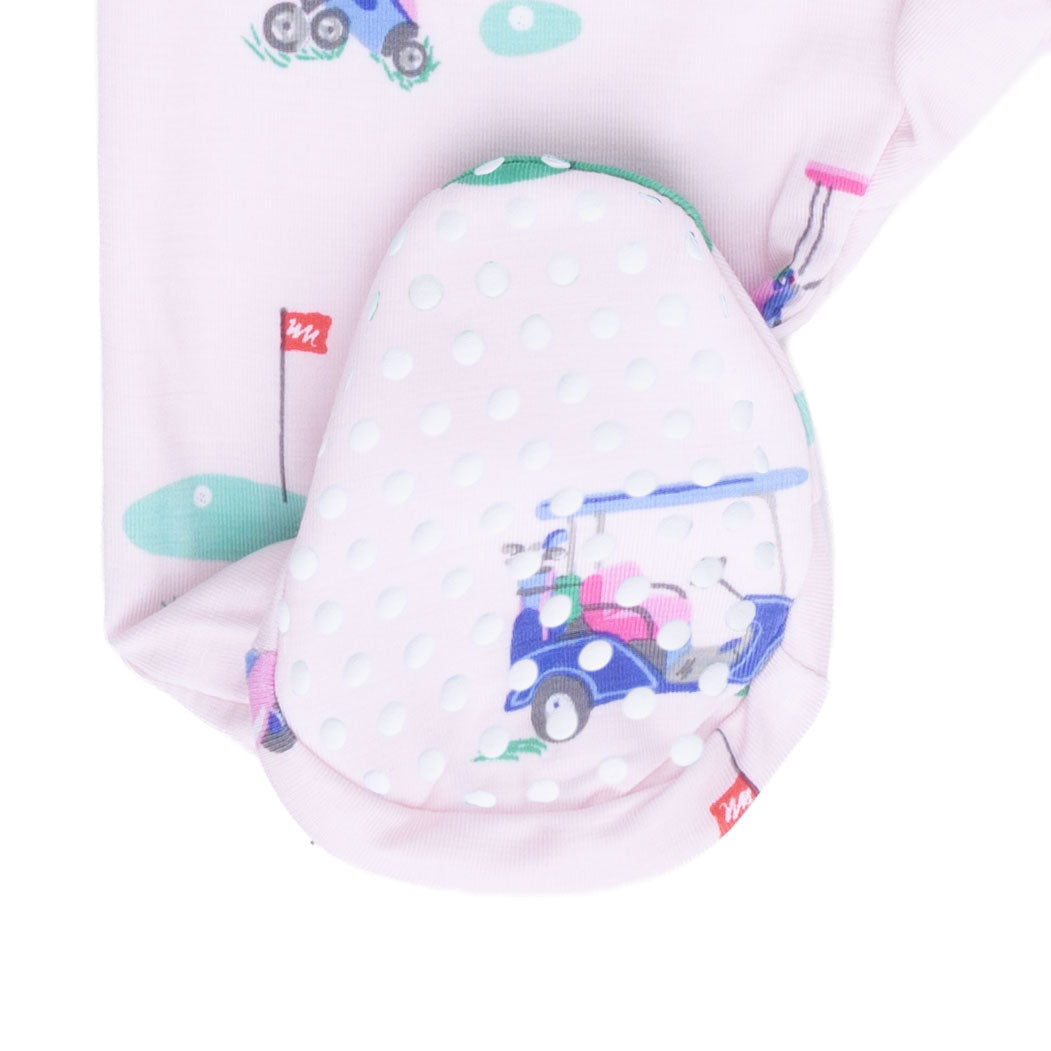 Vintage Golf Carts Pink - 2 Way Ruffle Back Zipper Footie