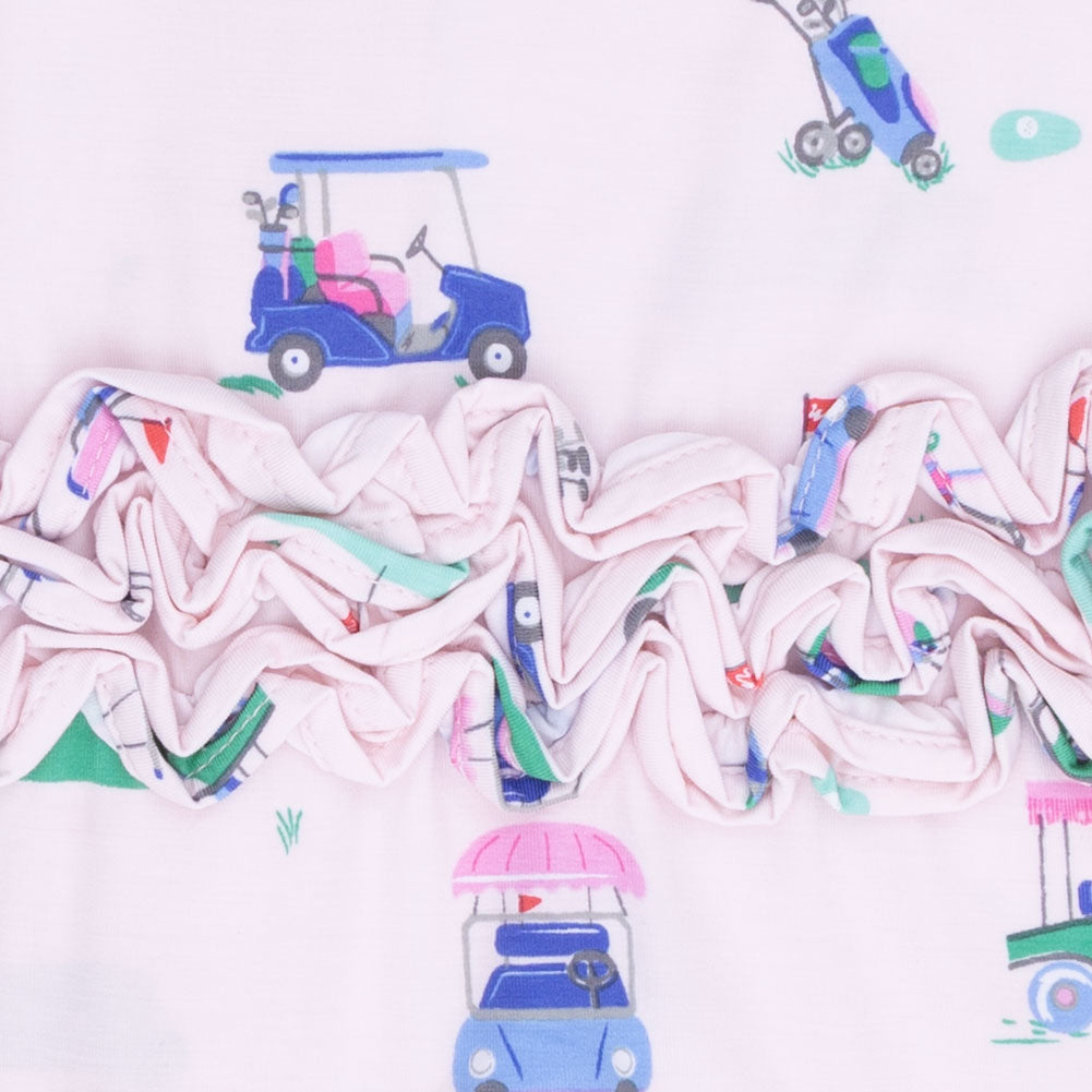 Vintage Golf Carts Pink - 2 Way Ruffle Back Zipper Footie