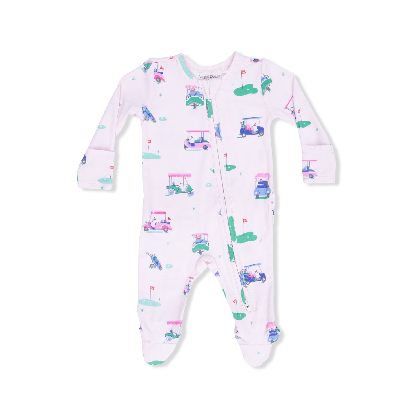 Vintage Golf Carts Pink - 2 Way Ruffle Back Zipper Footie-Angel Dear