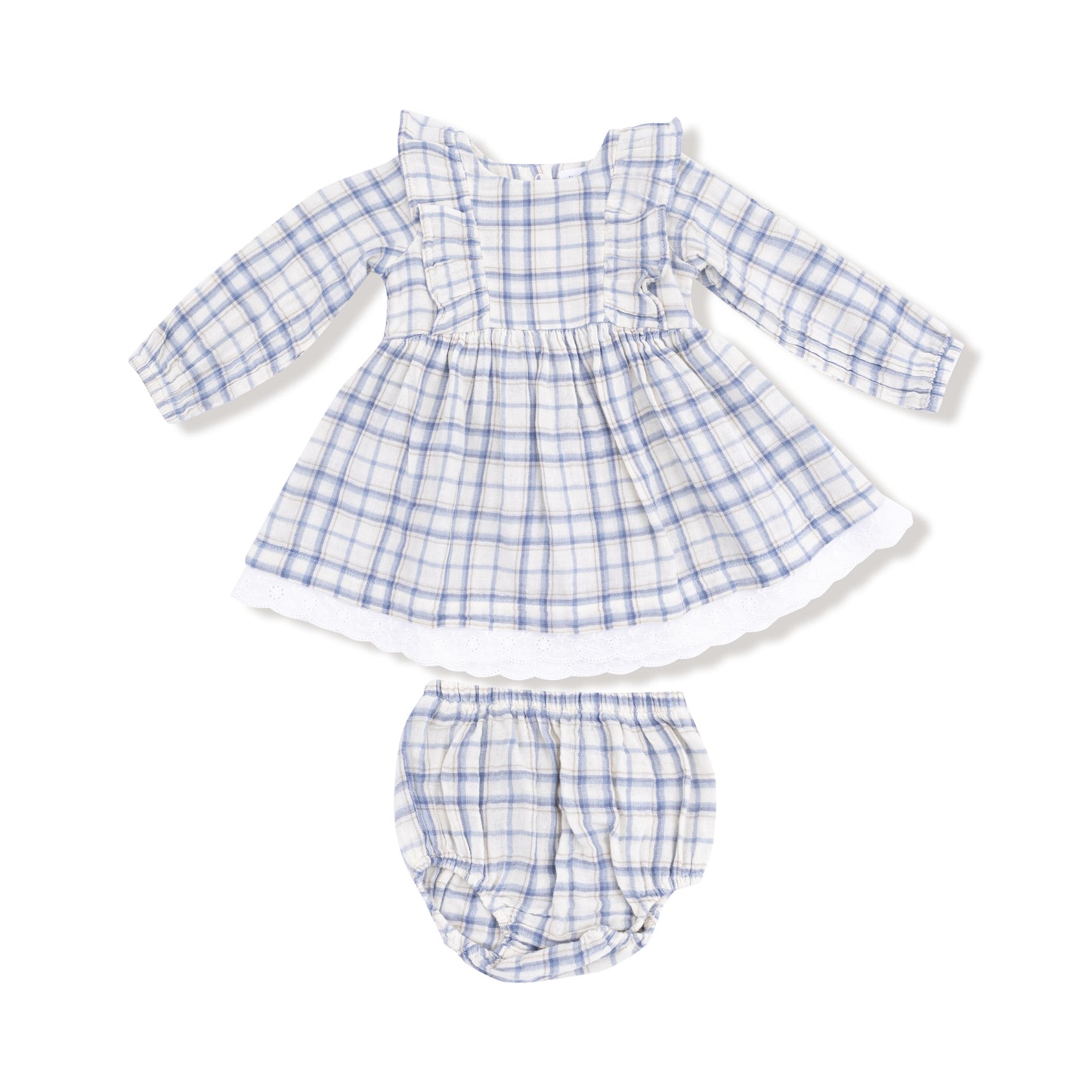 Long Sleeve Dress and Bloomer (2T to 4T Dress Only) in our  Blue Plaid print from Angel Dear