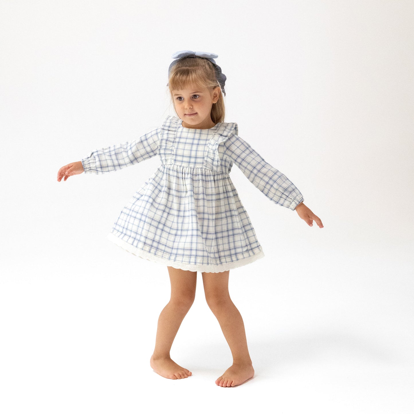 Long Sleeve Dress and Bloomer (2T to 4T Dress Only) in our  Blue Plaid print from Angel Dear