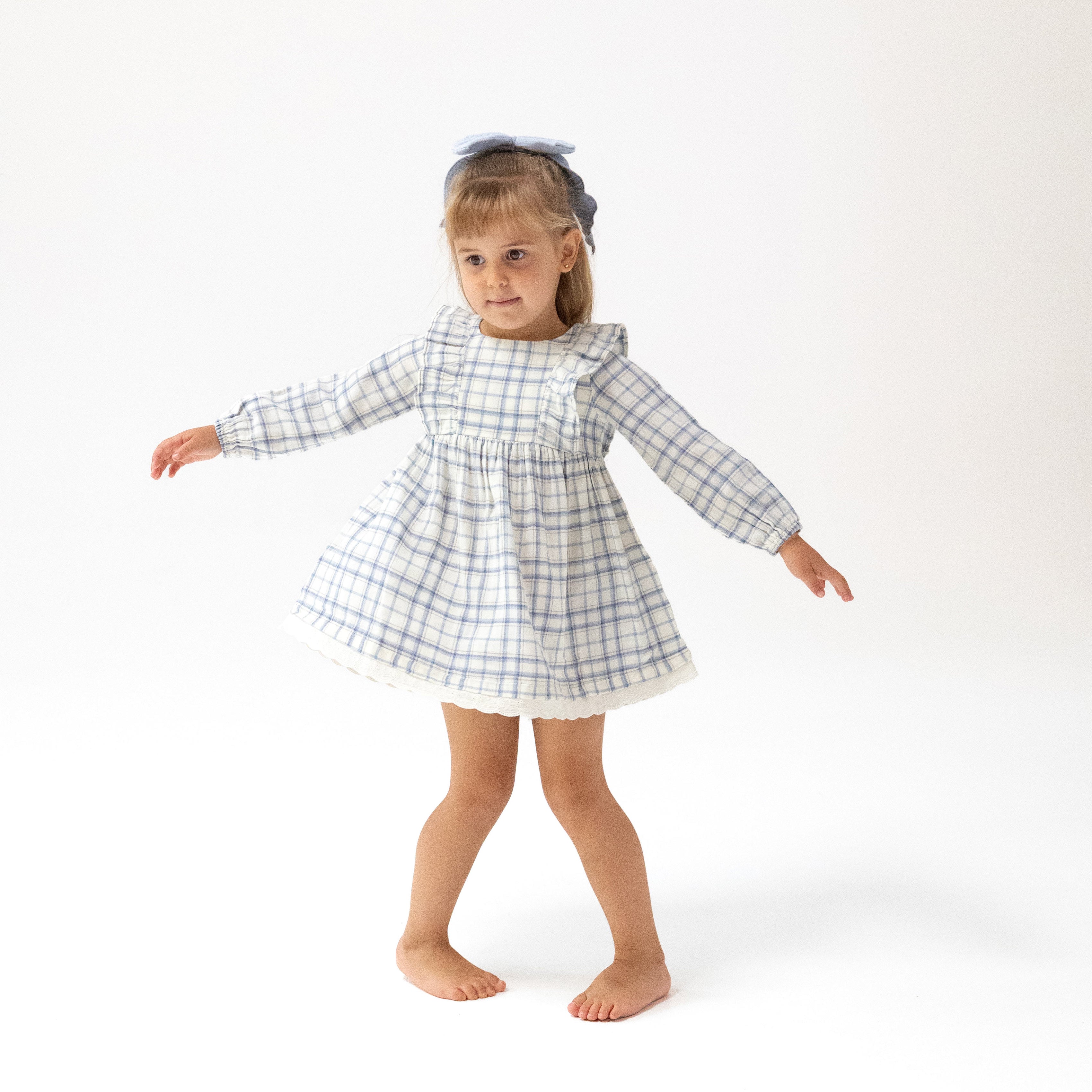 Long Sleeve Dress and Bloomer (2T to 4T Dress Only) in our  Blue Plaid print from Angel Dear