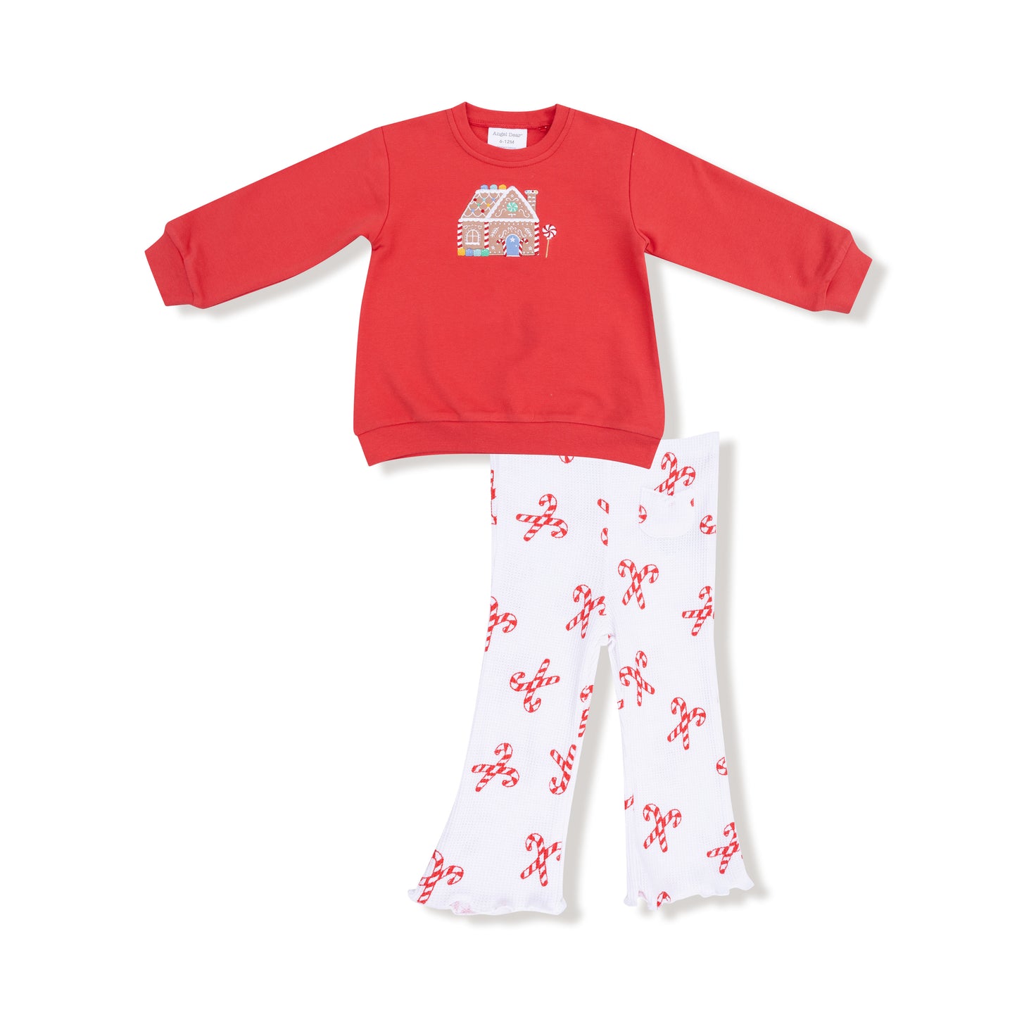 Puffy Long Sleeve Oversized Sweatshirt + Flared Pant in our  Candy Canes print from Angel Dear