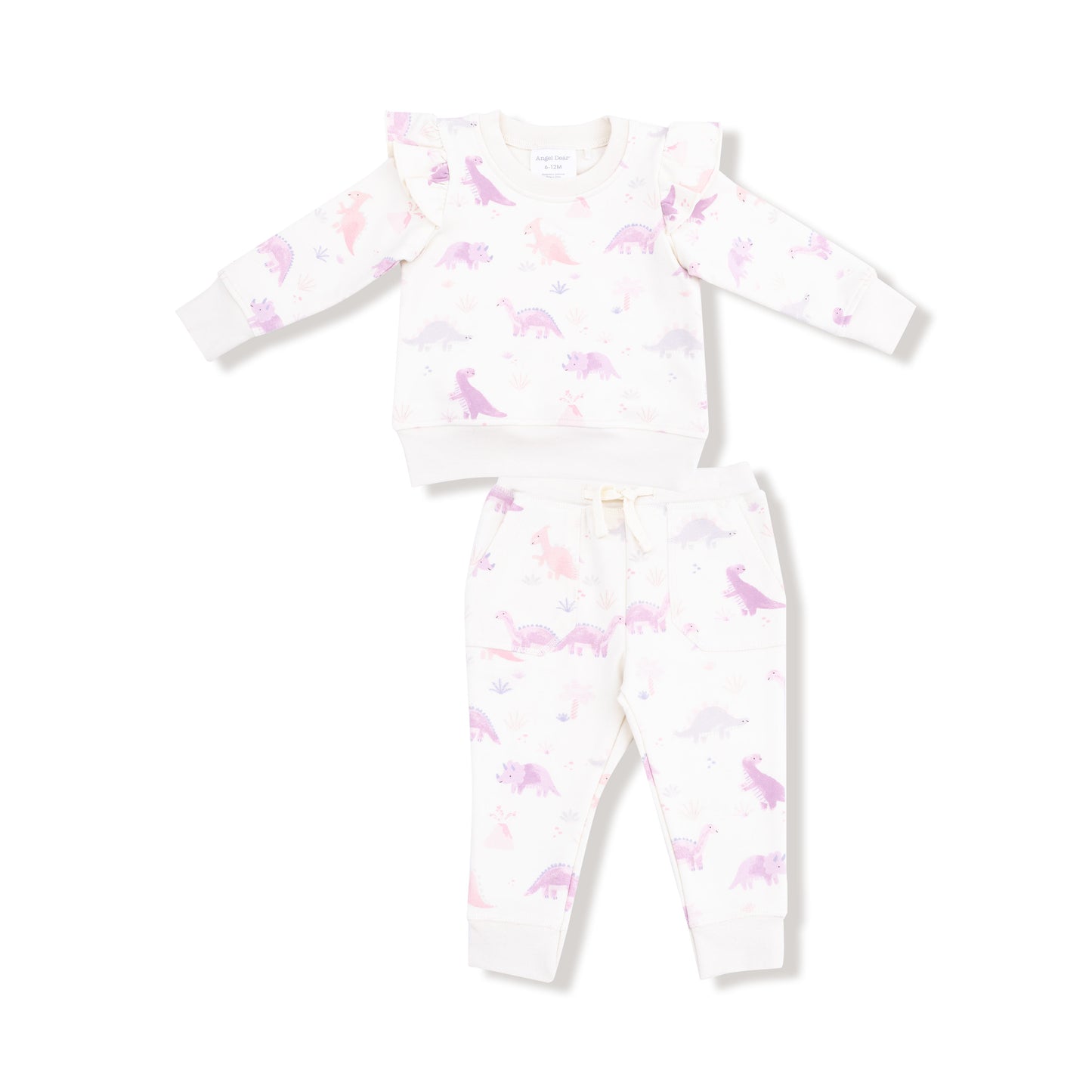 Ruffle Sweatshirt and Jogger Pant in our  Soft Dinos- Purple print from Angel Dear