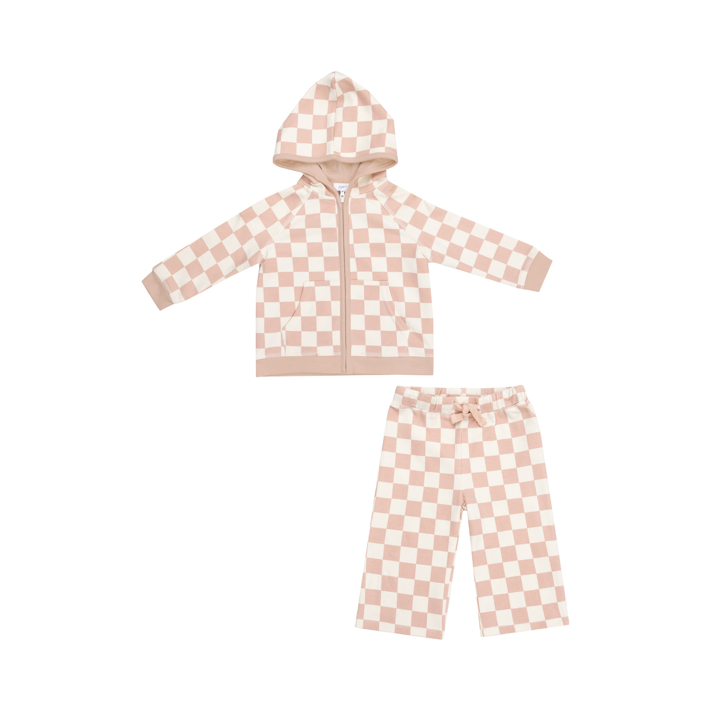 Zip Hoodie +Wide Leg Pant - Checkerboard Pink-Angel Dear