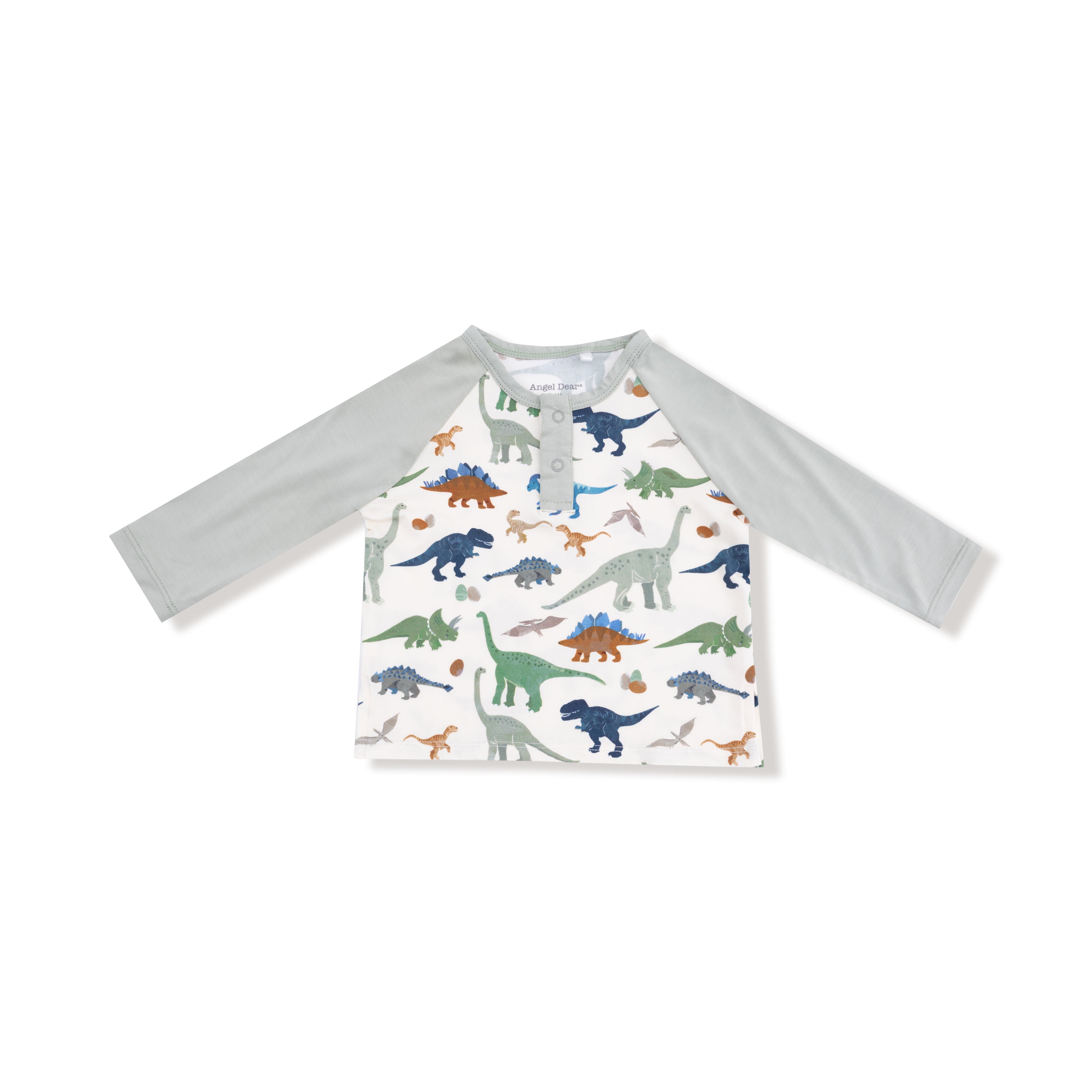 Long Sleeve Raglan Henley + Jogger in our  Washy Dinos print from Angel Dear