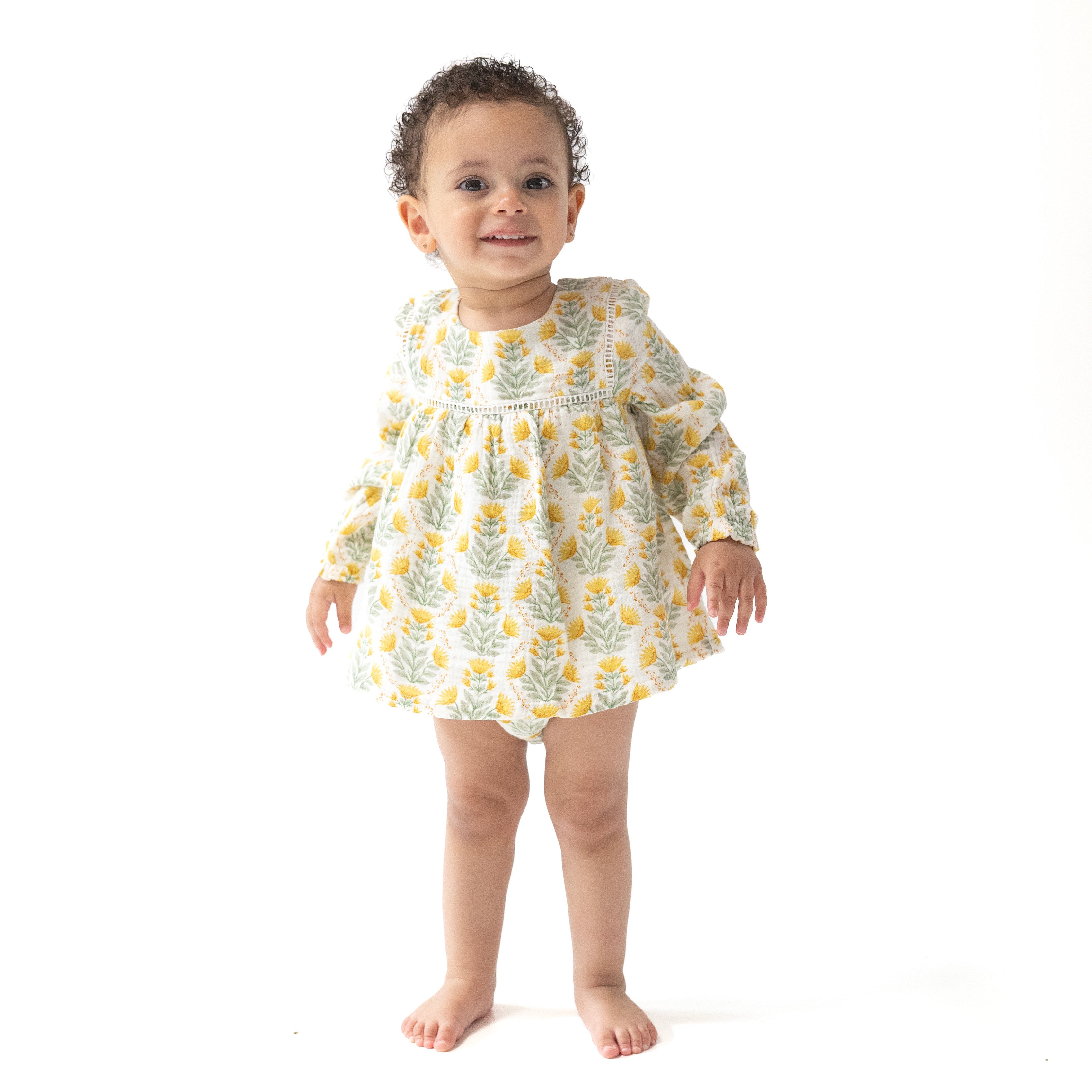Puffed Long Sleeve Bubble with Skirt in our  Winter Dandelions print from Angel Dear